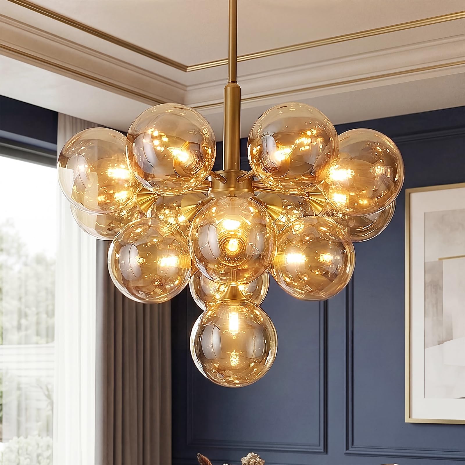 Photo 1 of APLampara Mid Century Modern Chandelier 13-Light Bronze Amber D23.6"