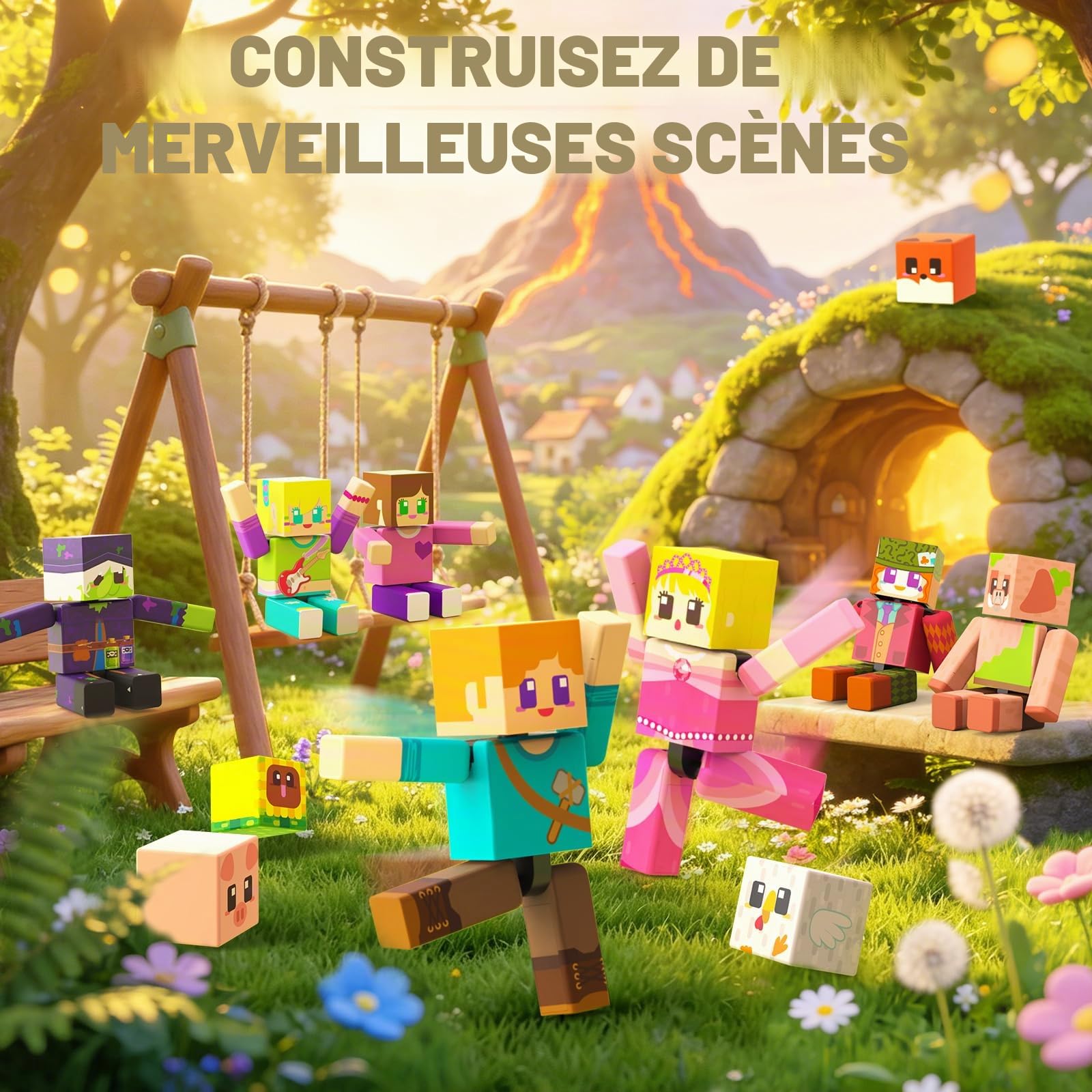 GraceDuck 40 Pièces Magnétiques Figurines et Cube Magnétique, Action Figures Pivotantes, Jouets STEM Montessori pour Enfants, Cadeau pour Garçons et Filles dès 3+ Ans