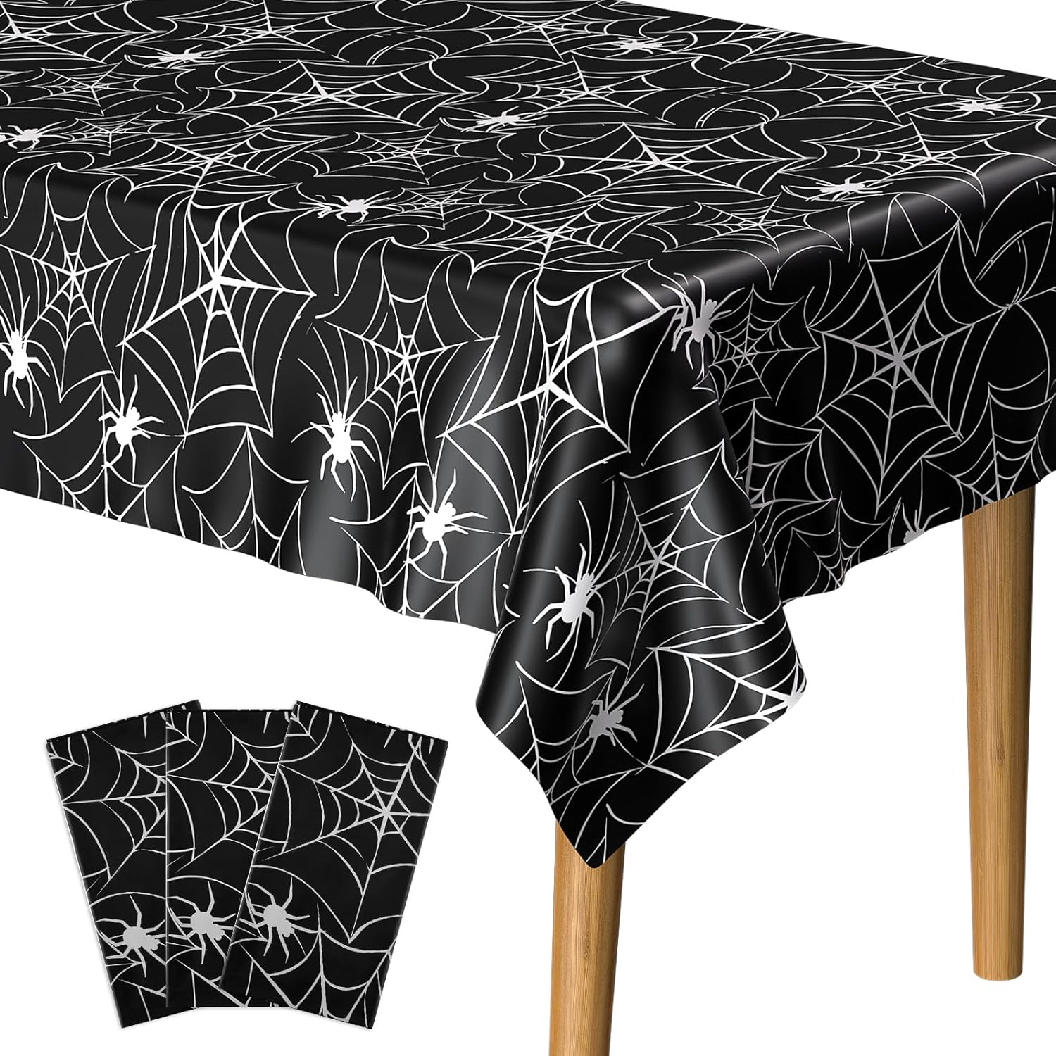 PLULON 3Pack Halloween Tablecloths 54x108 inch Spider 