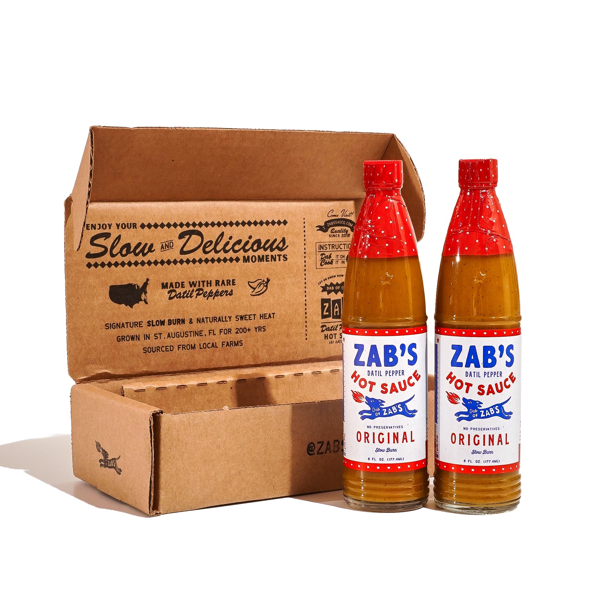 Zab'sGift Set, Original Recipe Craft Hot Sauce (6oz, 2 Pack), Naturally Sweet Heat & Signature Slow Burn from Datil Peppers, Gluten-Free, Vegan, Perfect for Pizza, Wings, BBQ, & More