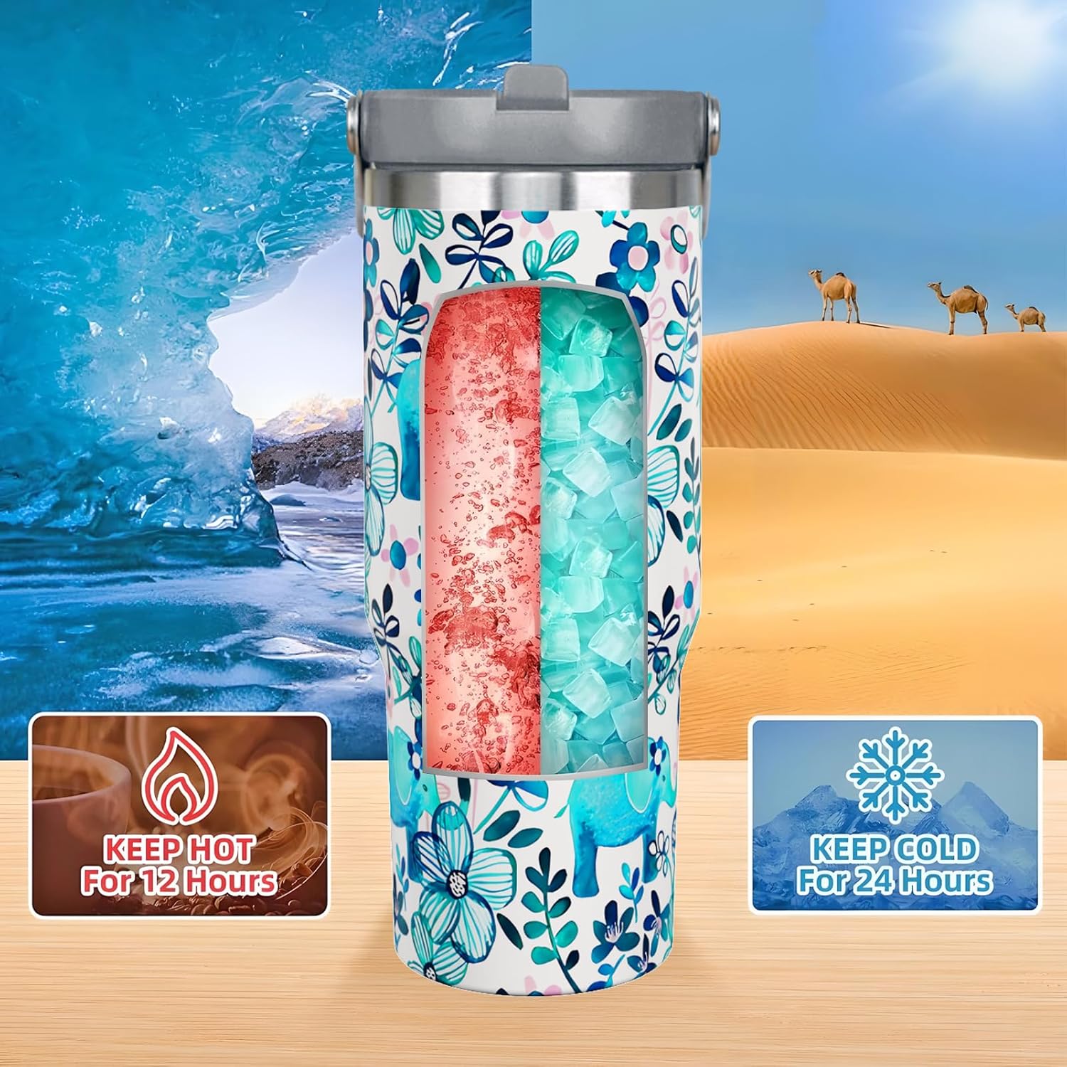 30 oz Elephant Tumbler With Handle and Straw, Insulated Coffee Travel Mug Cup Water Bottle, Flip Straw Tumbler, Gifts for Elephant Lovers Women Girls - Image 4