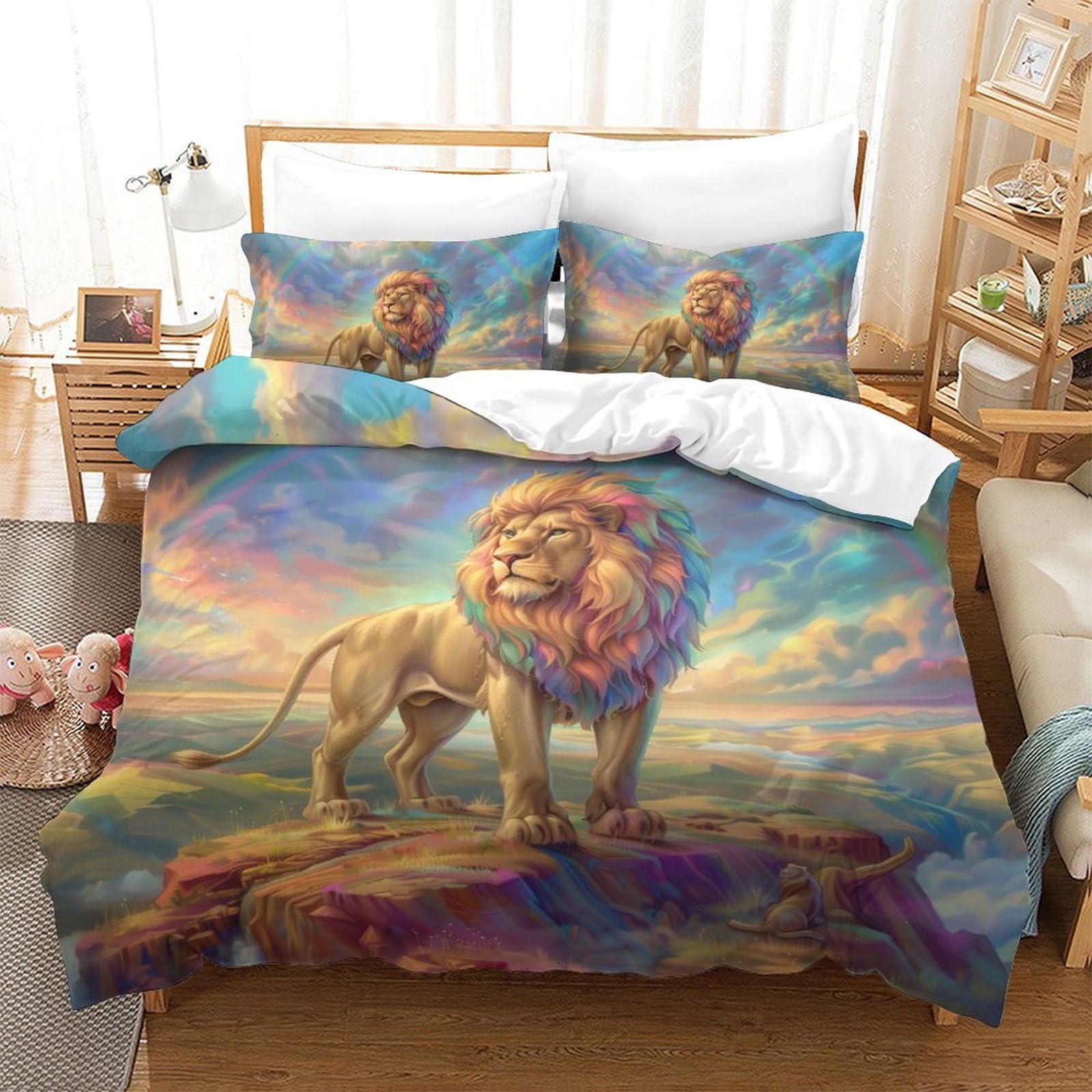 Housse de couette lion 200x200 cm avec impression 3D haute définition pour grand lit