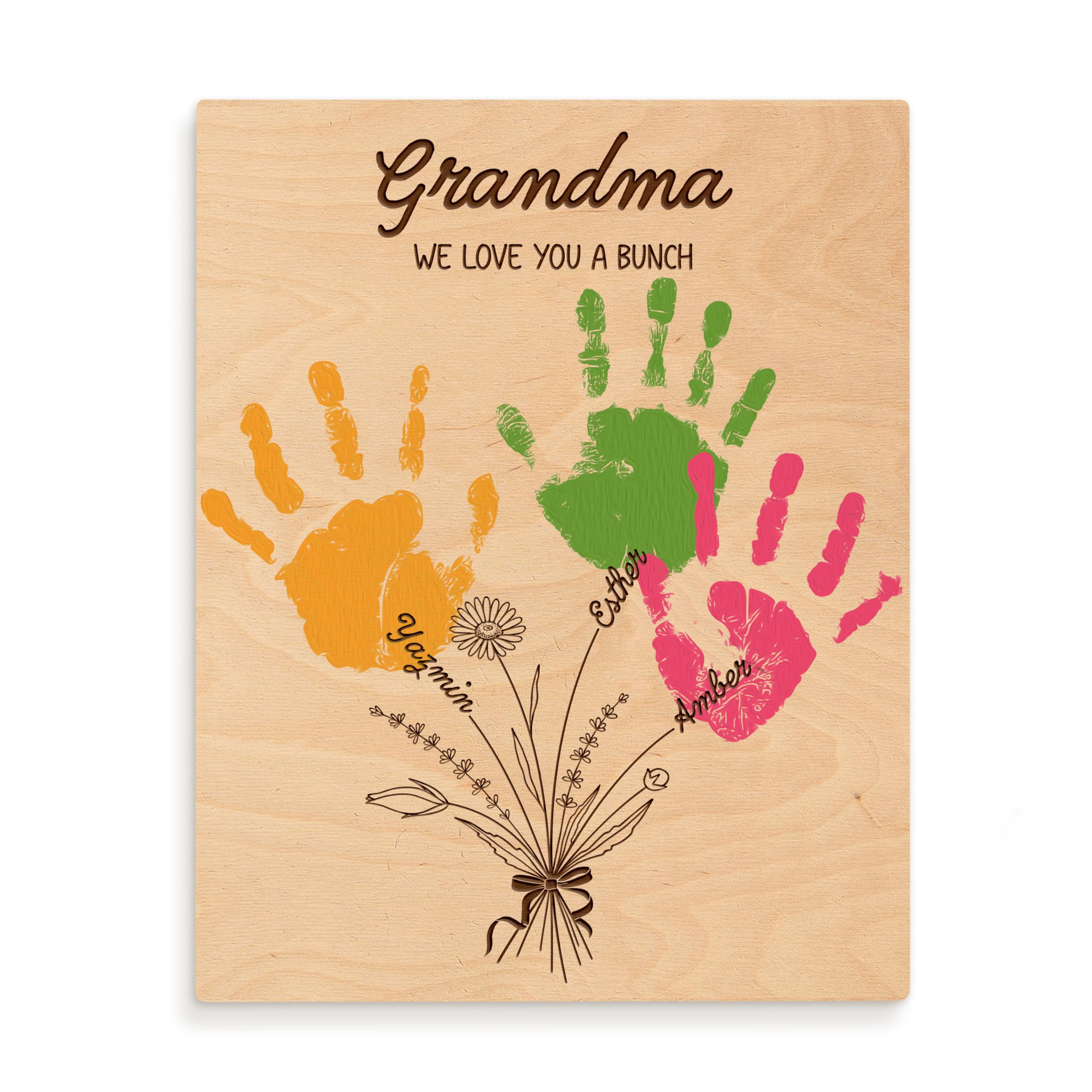 Personalized Mother's Day Handprint Sign - DIY Handprints Floral Plaque with Custom Names - 3 Sizes, Ideal Gift for Moms and Grandmas - 3 Handprints