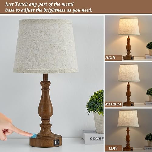 Miniatura 2 de Juego de 2 lámparas de mesa clásicas para dormitorio, lámparas táctiles de noche con puertos USB duales, lámparas de mesita de noche regulables de 3
