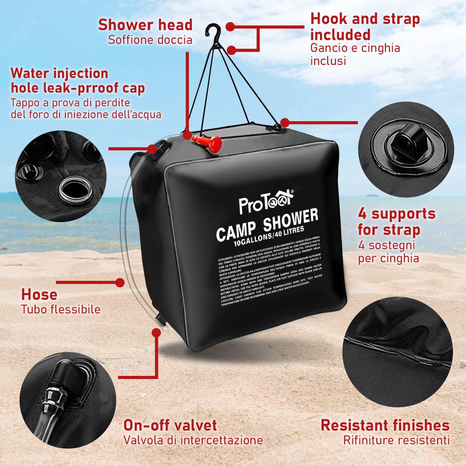 Borsa Doccia Solare In PVC 20L - Portatile Per Campeggio, Trekking E Outdoor