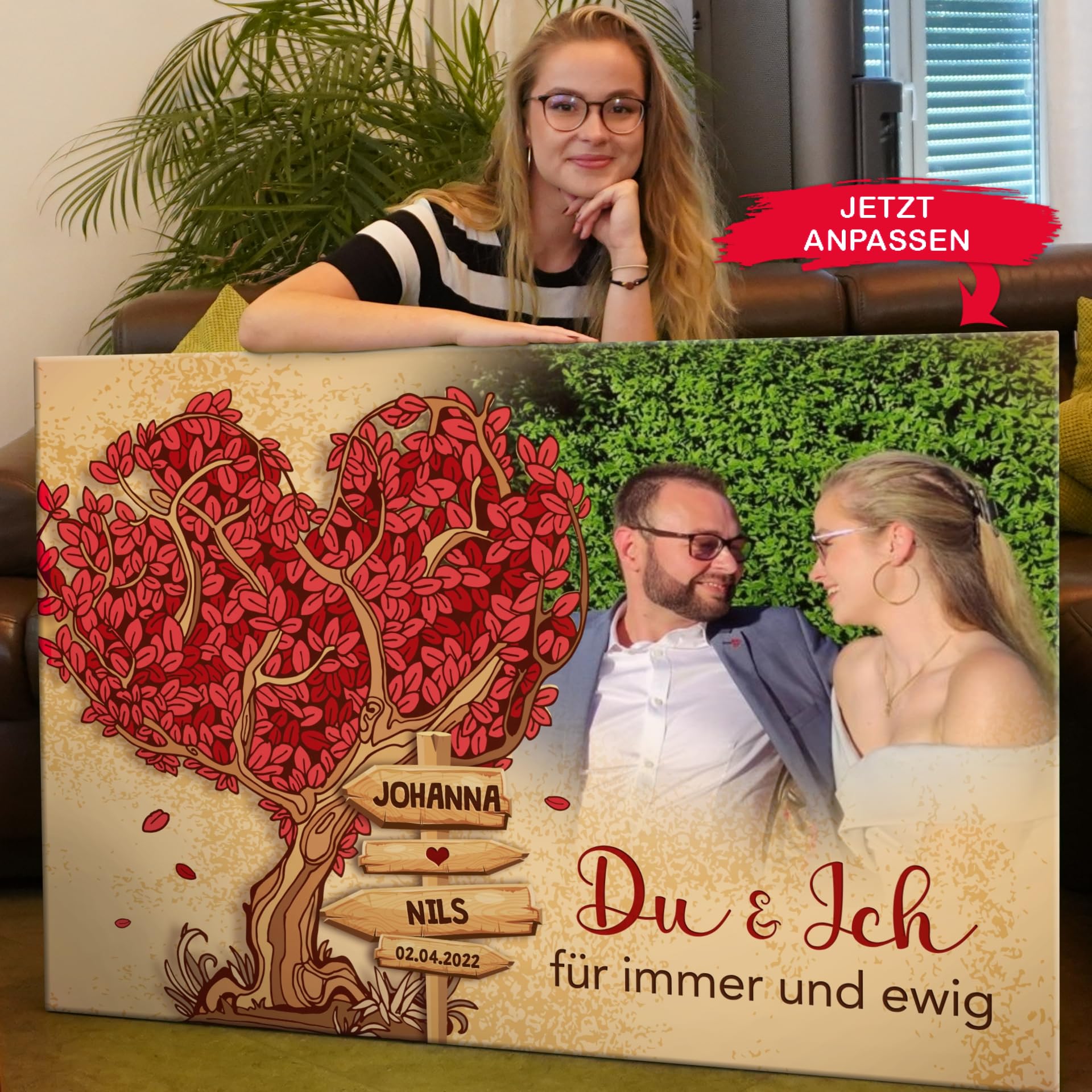 Liebesleinwand Das sind wir Fotoleinwand: Wegweiser der Liebe | Leinwandbildmit Foto, Namen und Datum | Wandbild gestalten | Jahrestag Geschenk für Frau Freundin Mann Freund