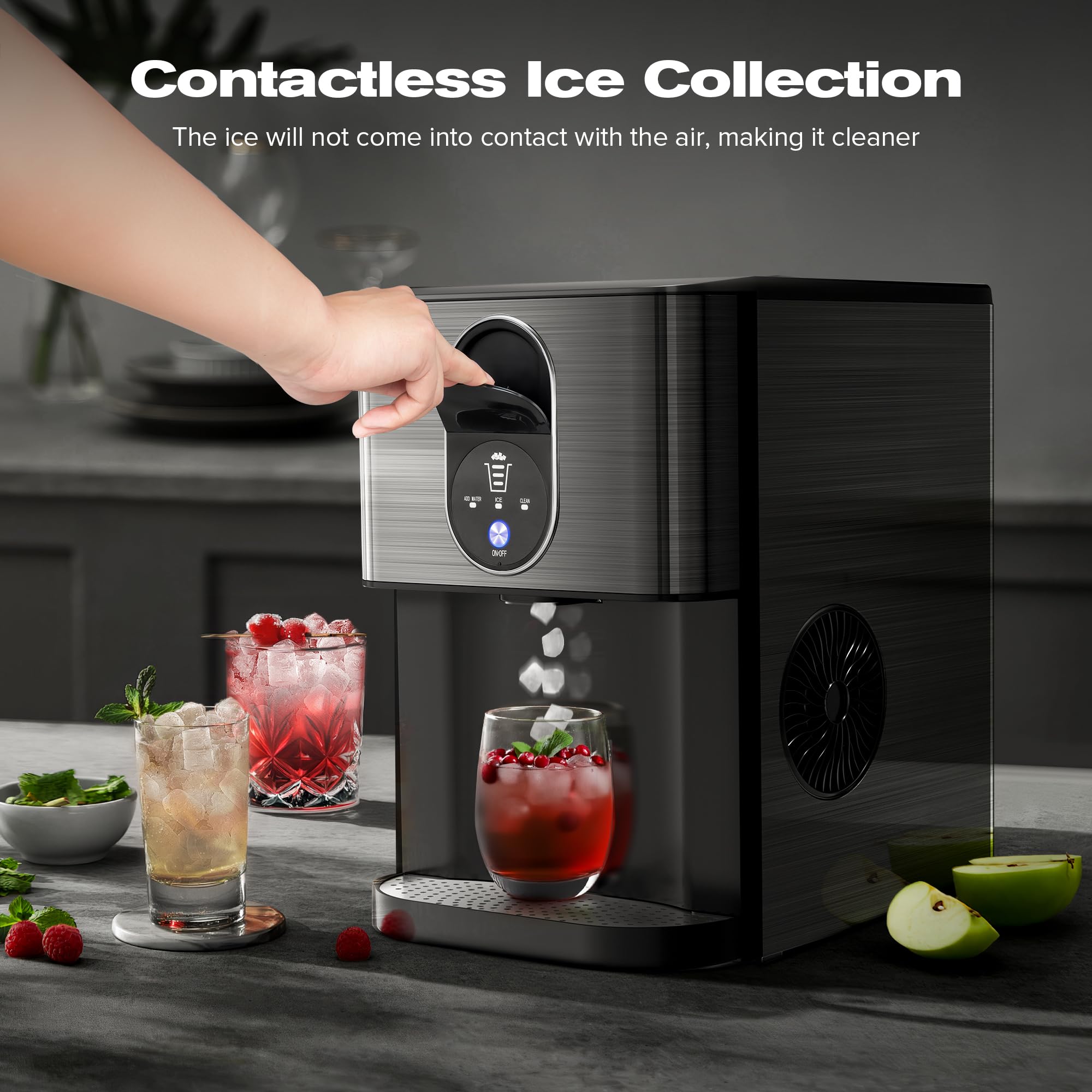 Kismile Countertop Nugget Ice Maker, 44lbs/24h Soft Chewable Pebble Ice Machine With Self-Cleaning And One-Click Operation, Compact Pellet Ice Maker For Home & Kitchen (Black) on Fridge.com - View 5