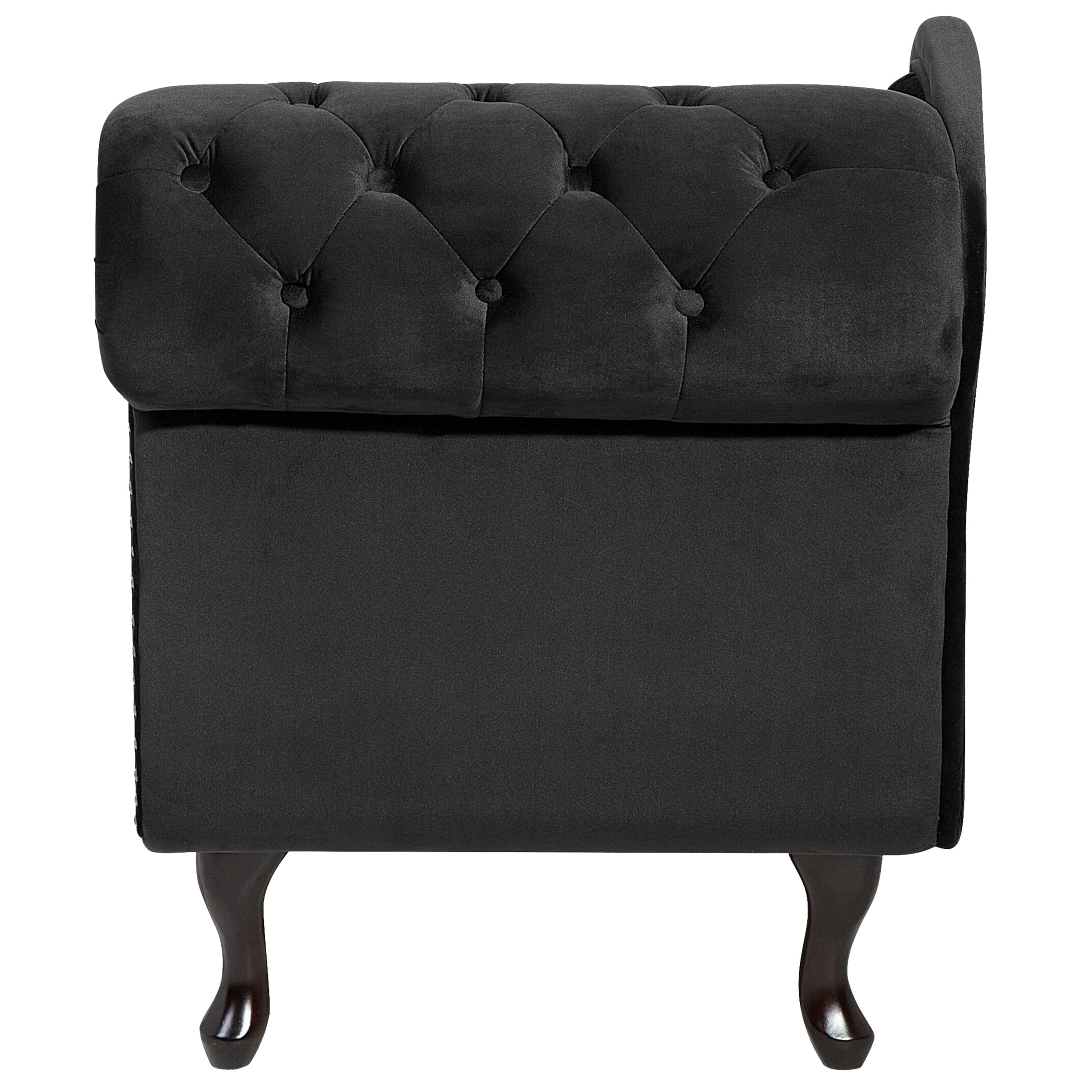 Chaise Longue Côté Droit Méridienne en Velours Noir Glamour Elégant Salon Nimes