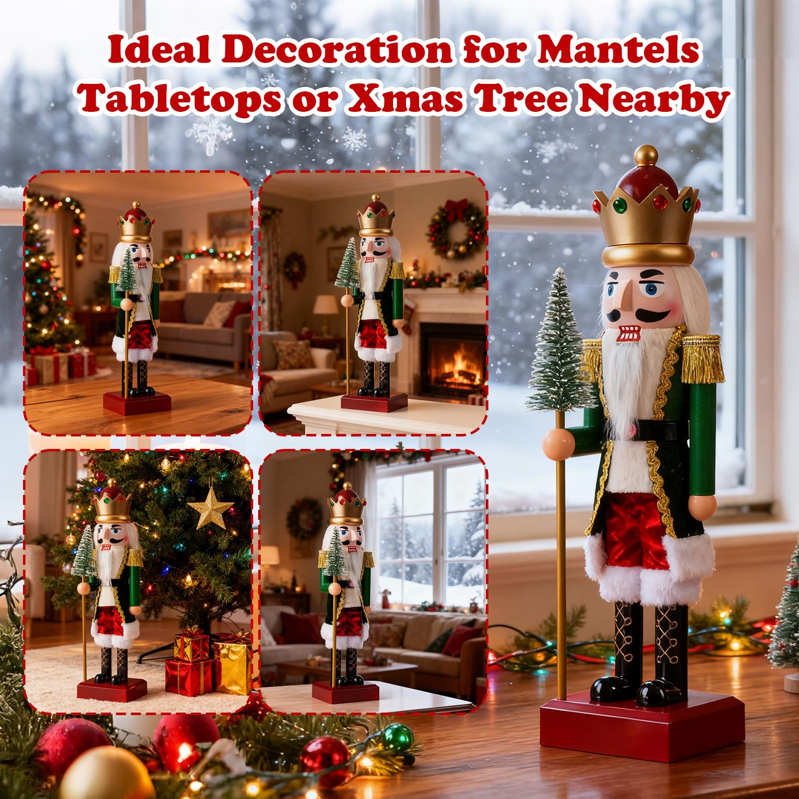 Soldatini Schiaccianoci di Natale, 38cm di Grandi Dimensioni Figure di Schiaccianoci di Natale con Luce LED e 10 Musiche Soldatini Schiacciano in Plastica per la Tradizione Regalo di Natal