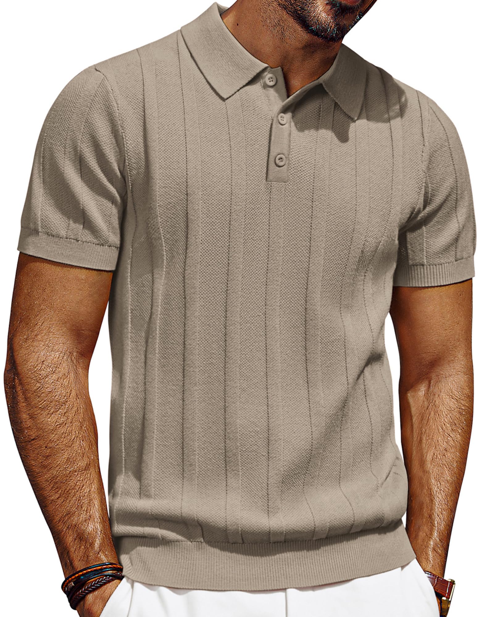 PJ PAUL JONES Polo da uomo a maniche corte, in maglia, con bottone, polo da golf