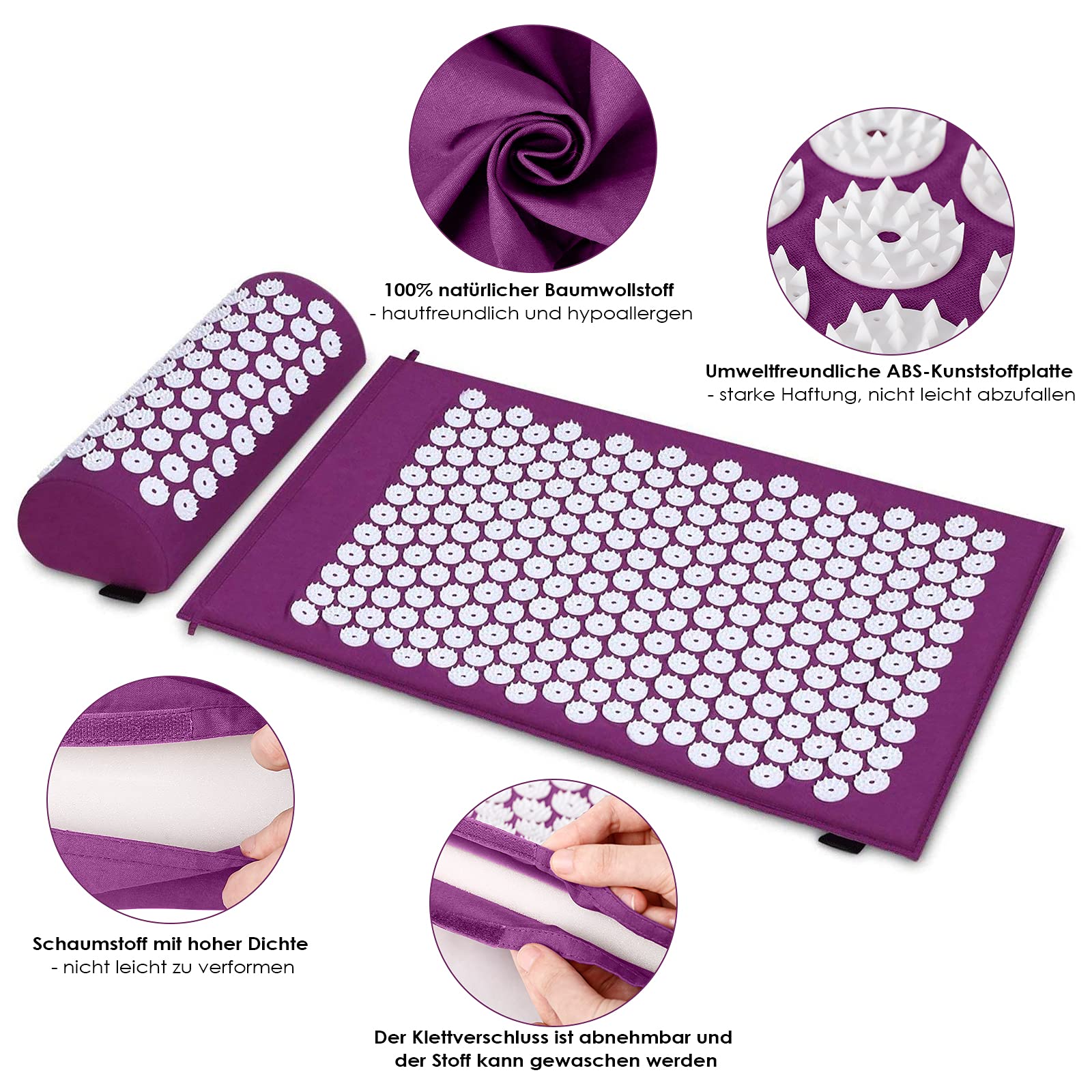 Akupressur Set,Akupressurmatte mit Kissen gegen Nacken und Rückenschmerzen,Magnetfeldtherapie und Akupressur zur mit einer Tragetasche,Akupressur Massagematte ideal für Frauen und Männer geeignet