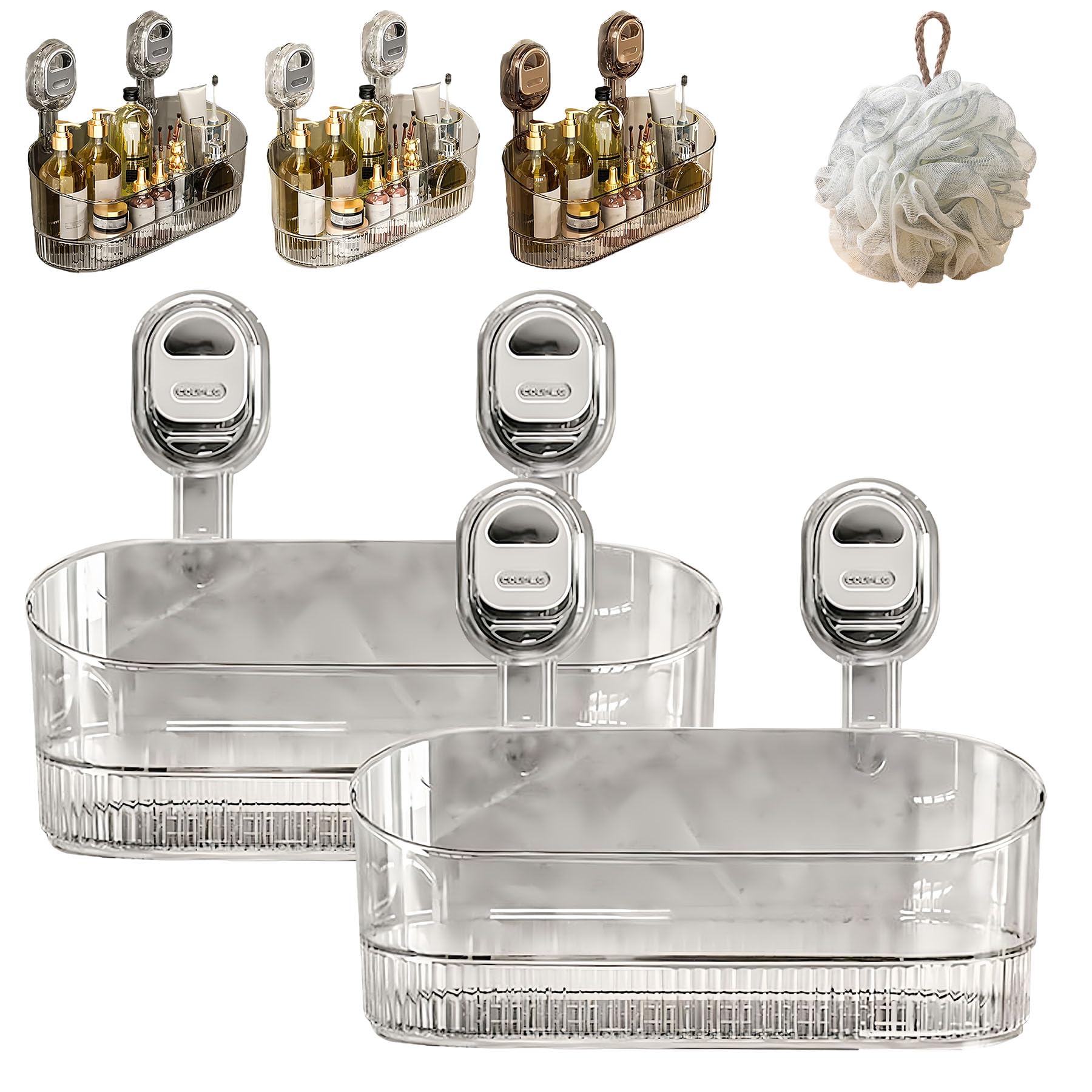 No-Drill Bathroom Suction Storage Box Large Capacity Heavy Duty Suction Cup Shower Caddy with Drain Holes Removable Hanging