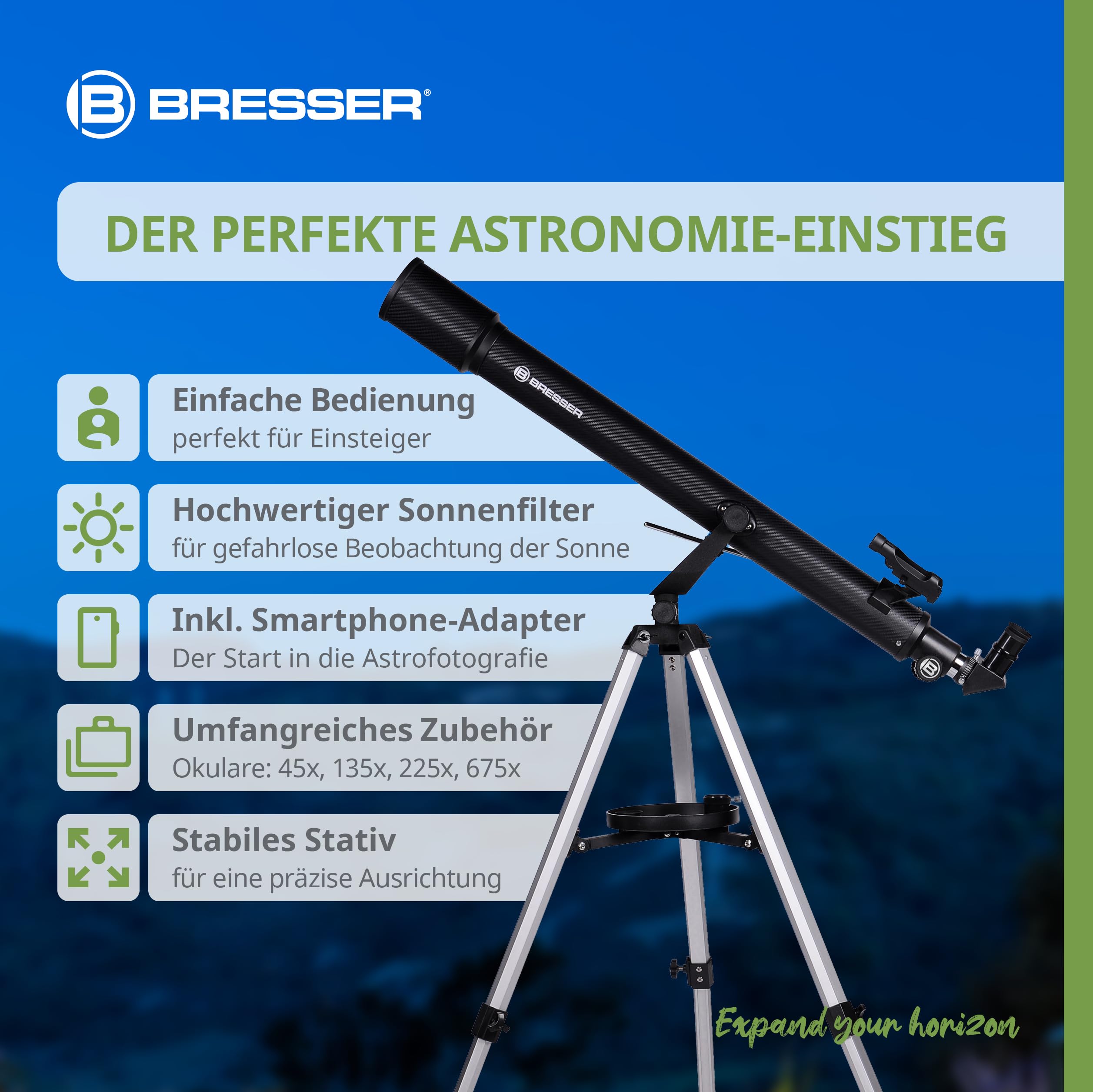 Bresser Sirius 70/900 AZ Teleskop refraktorowy z adapterem do smartfonów