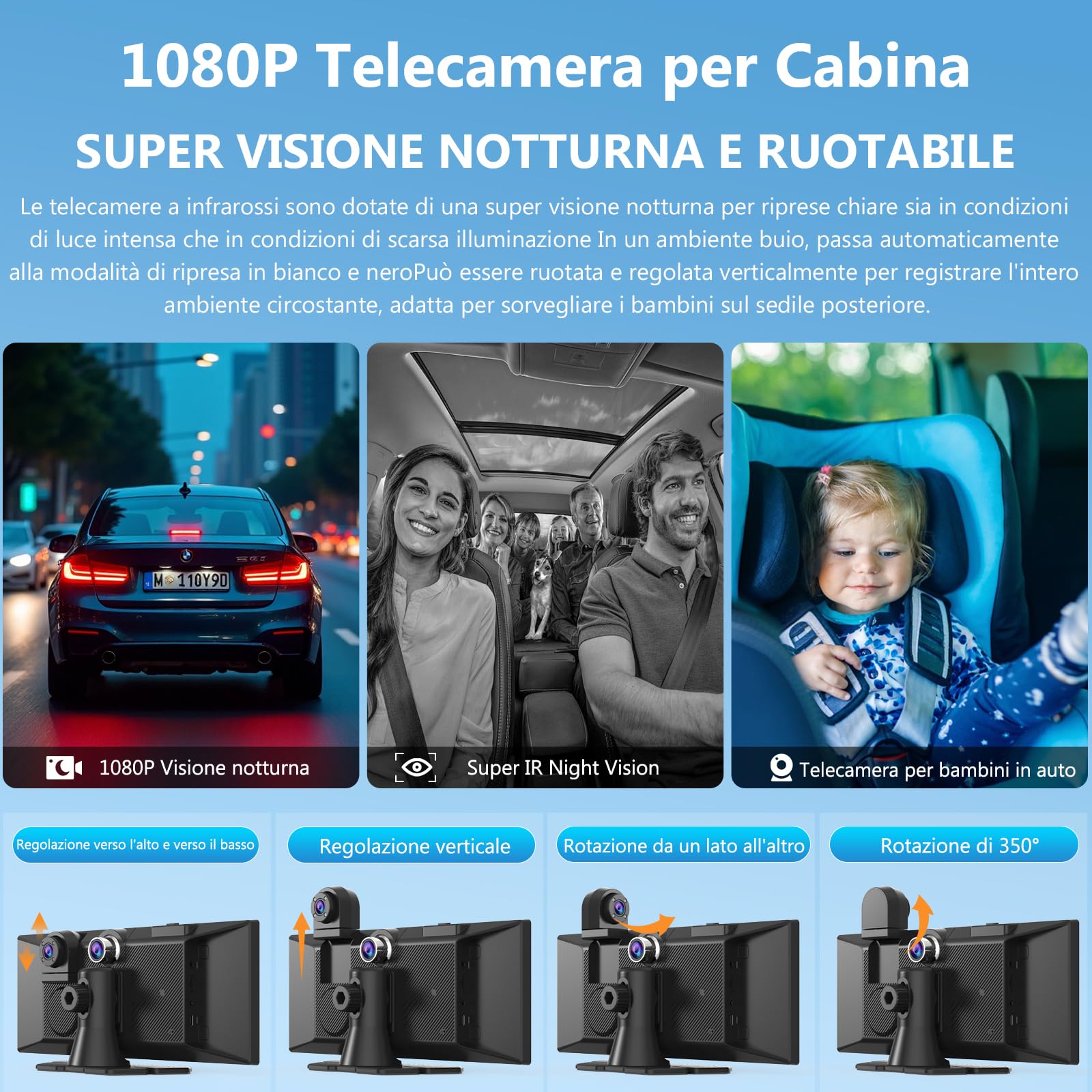 Carpuride W125S Carplay Schermo con 3 Canali Dash Cam, 4K Anteriore e 1080P Posteriore Camera, 1080P Infrarossi Abitacolo Camera, Senza Fili Carplay & Android Auto, 11,26" HD Tattile Schermo, BT.