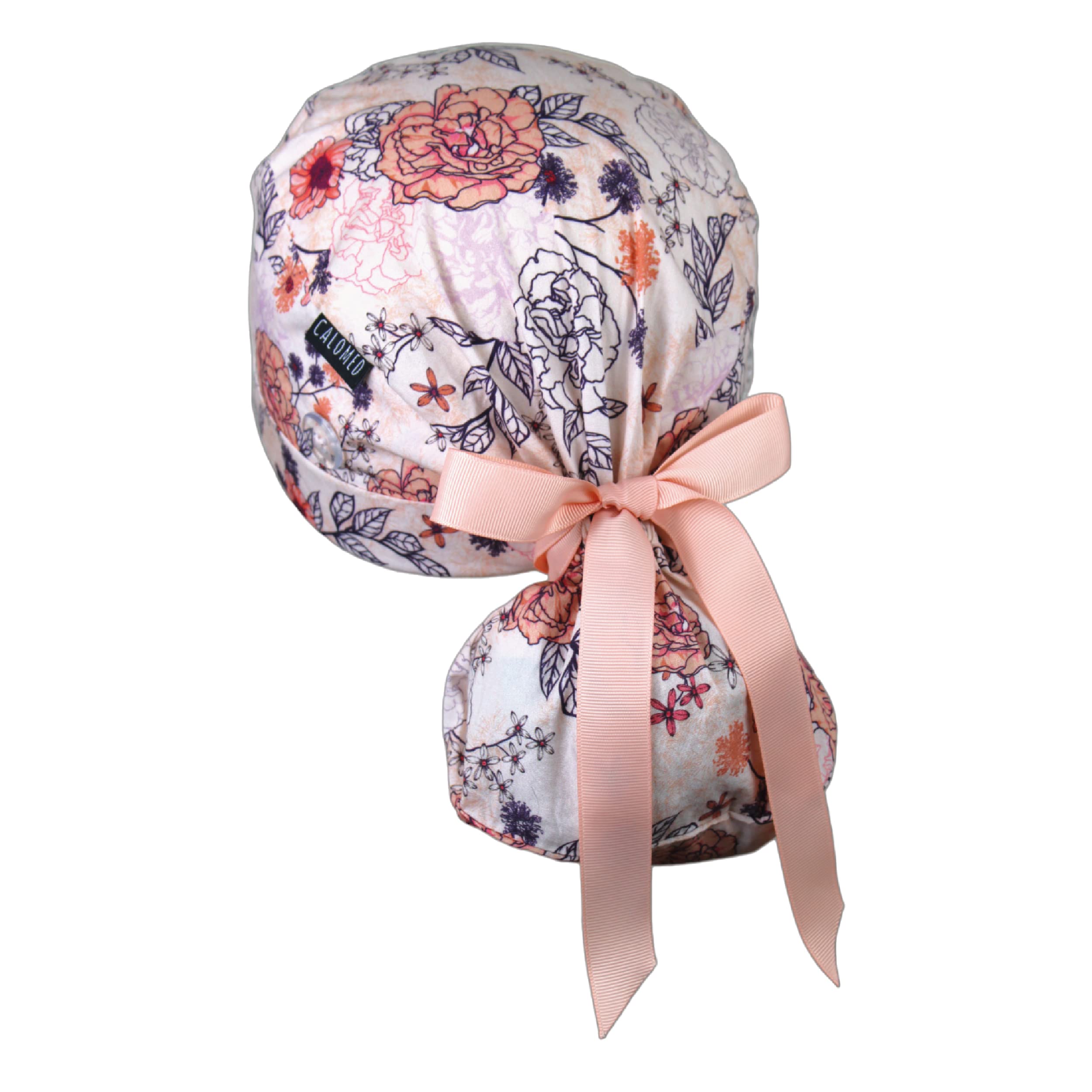 Scrub Cap for Women and Men, Ponytail Scrub Caps, Working Hat, Head Cover with Ribbon Ties and Buttons, Long Hair