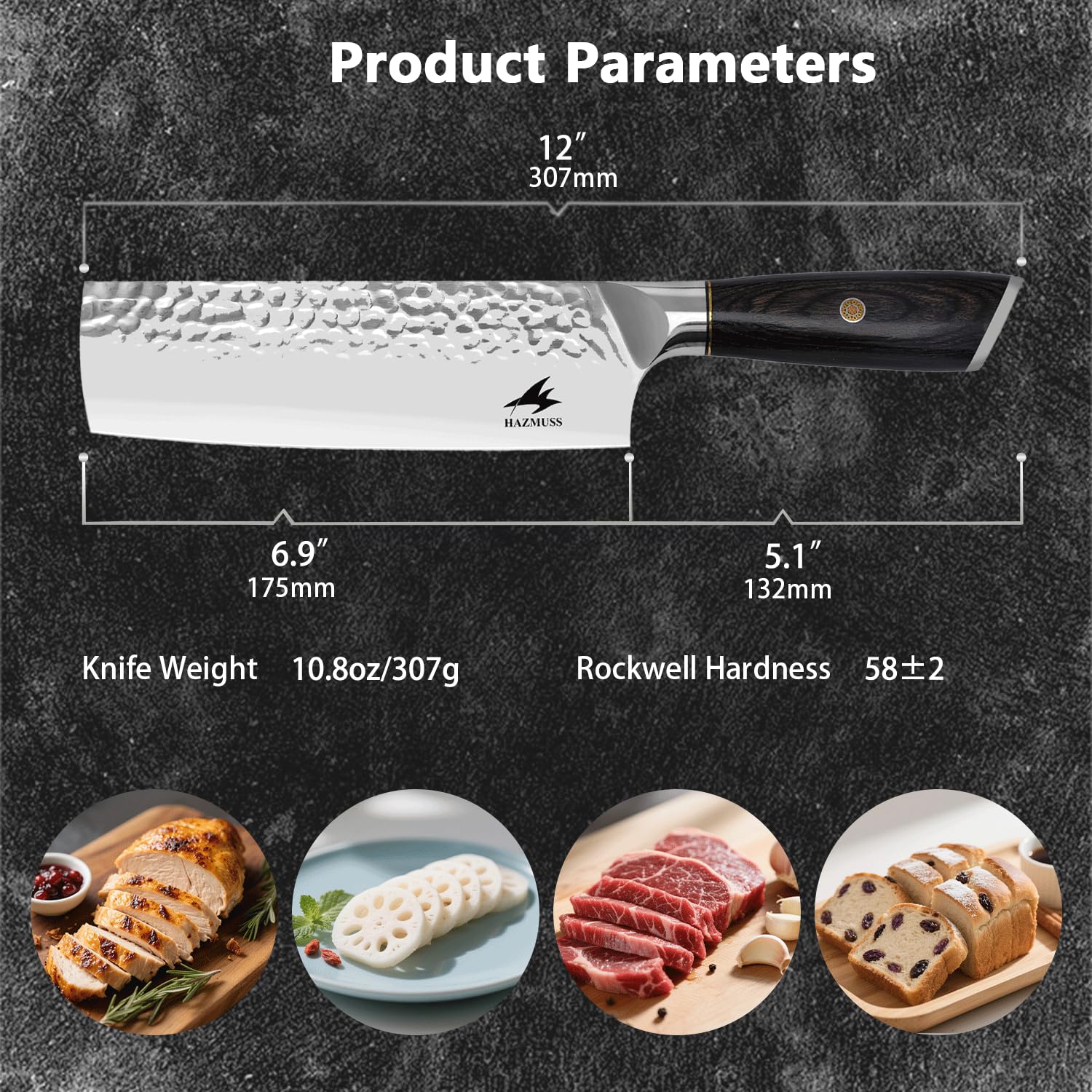 Cuchillo Nakiri de 17,5 cm, Acero Inoxidable Con Alto Contenido de Carbono, Forjado a Mano, Cuchillo de Chef Japonés Con Mango de Madera Pakka Para Cocinas Profesionales y Domésticas
