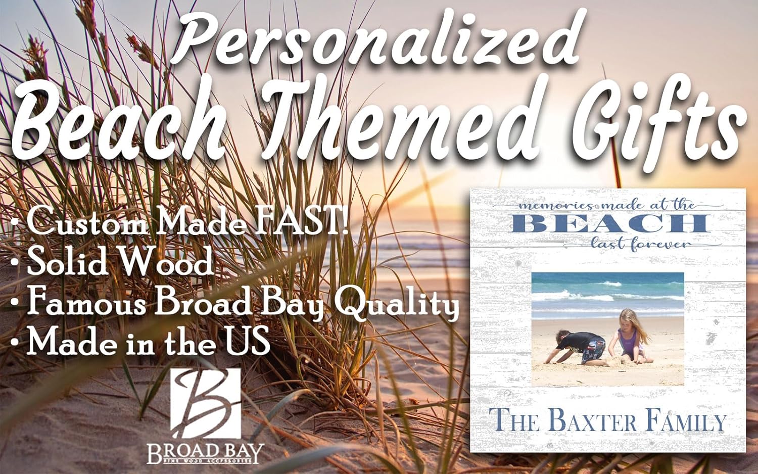 Broad Bay Beach Photo Frame Alternative - Upload Your Picture - Beach House Custom Printed Home Decor Printed Frames (Beach Memories Last Forever)