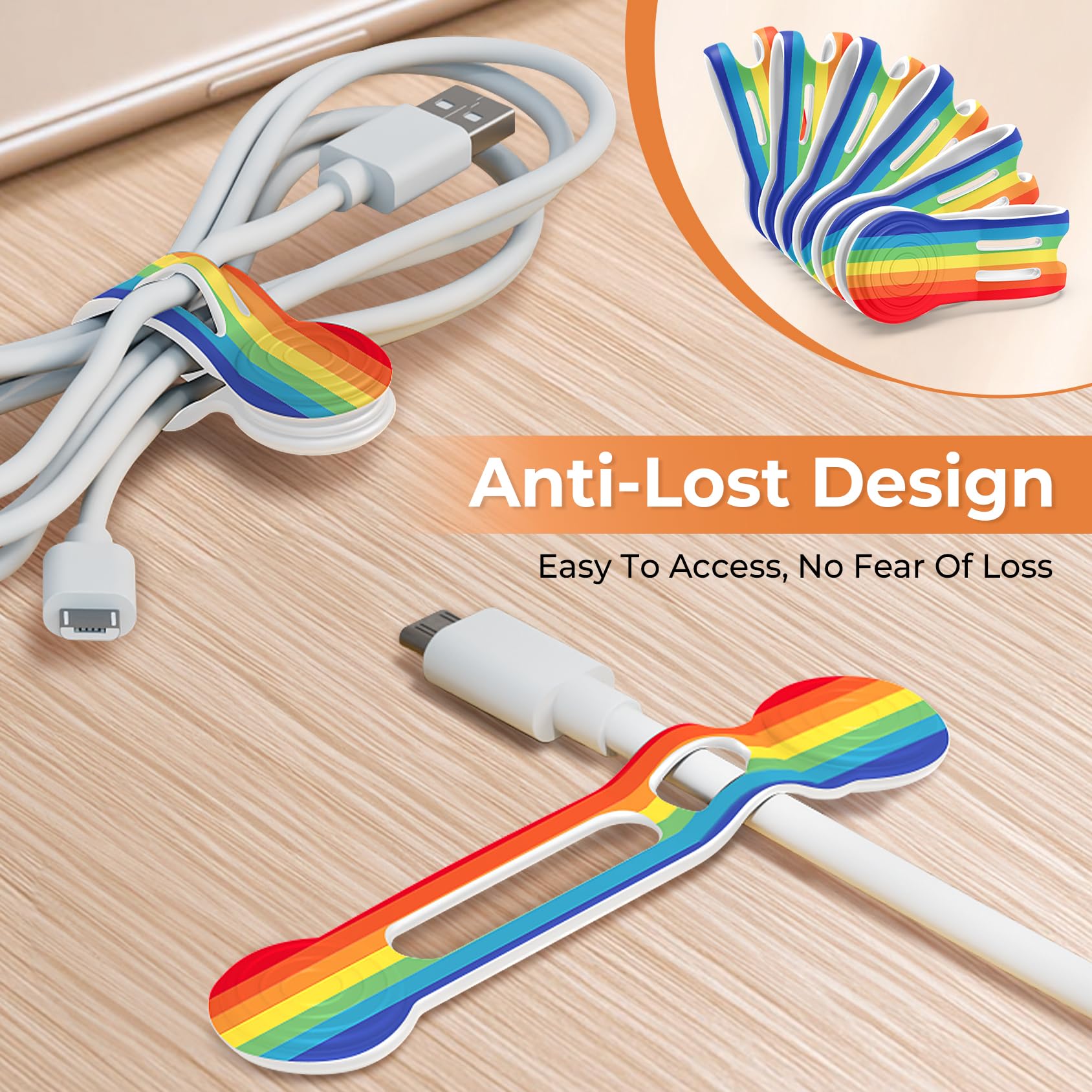 Kanemc Magnetic Cable Ties, 8 Pieces Reusable Cable Ties Cord Organiser - Image 4
