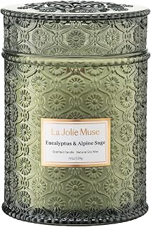 La Jolie Muse Eucalyptus & Alpine Sage Candle | 19oz Natural Soy Wax Wooden Wick | 90Hr Burn for Home Cleansing & Relaxation