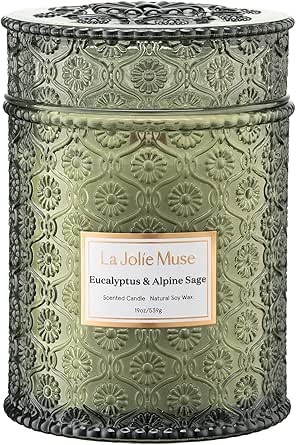 LA JOLIE MUSE Eucalyptus & Alpine Sage Candle, 19 oz, Wooden Wick, Natural Soy Wax, 90 Hours Burn