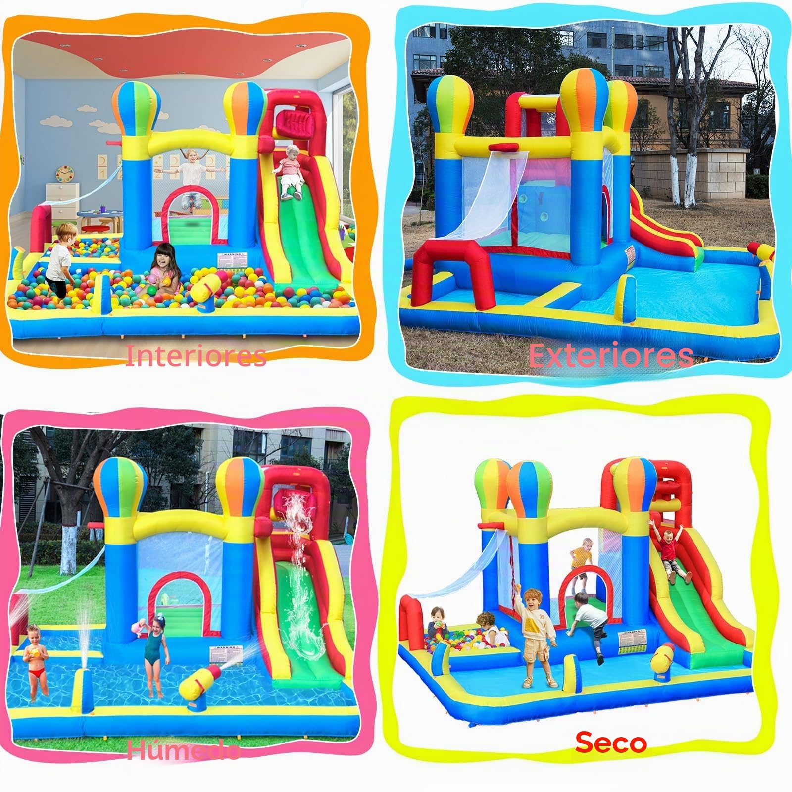 Baralir Castillo Hinchable para Interiores, tobogán seco y Agua, Adecuado para niños de 3 a 8 años, Castillo Hinchable para Exteriores con Ventilador, 343 x 338 x 202 cm