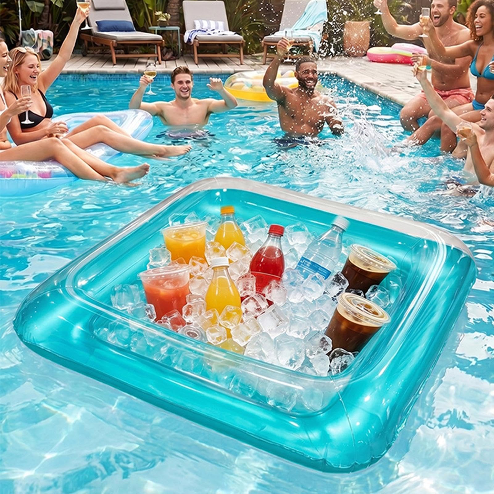 Bar Servizio Gonfiabile Vassoio Galleggiante Quadrato Grande Portatile Con | Cooler Gonfiabile Da Tavolo Per Piscina Giardino Birra Bevande Picnic Spiaggia Campeggio