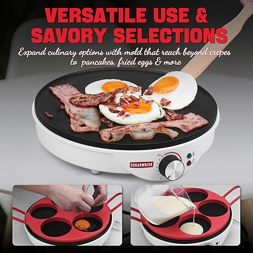 Miniatura 2 de Crepe Maker Eléctrico, sartén para crepes de 12 pulgadas con moldes de silicona de 5 x 4 pulgadas, máquina para hacer panqueques y tortillas y