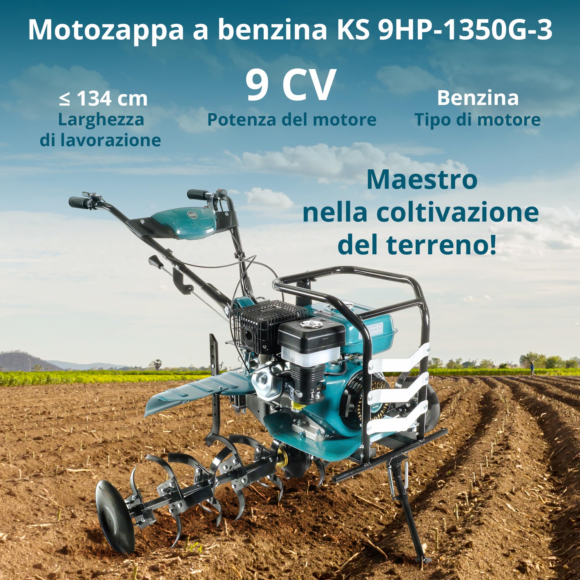 K&S Könner&Söhnen KS 9HP-1350G-3(400) - Zappa a benzina con azionamento diretto, fresa per giardino, fresa a sega forgiata,3 marce in avanti, 1 retromarcia, 9,0 PS