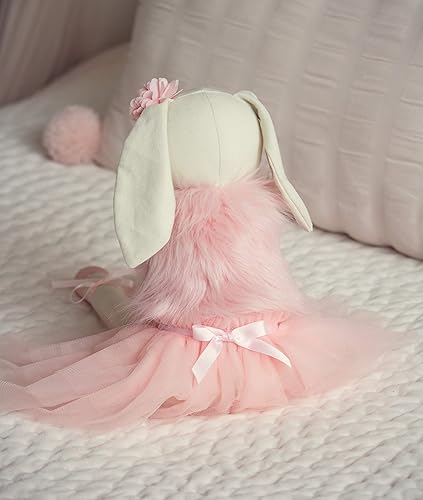 Miniatura 5 de Lilly The Bunny | Hermosa muñeca de felpa de lino y algodón crema con orejas, brazos y piernas flexibles | Auténtico tutú de bailarina rosa,