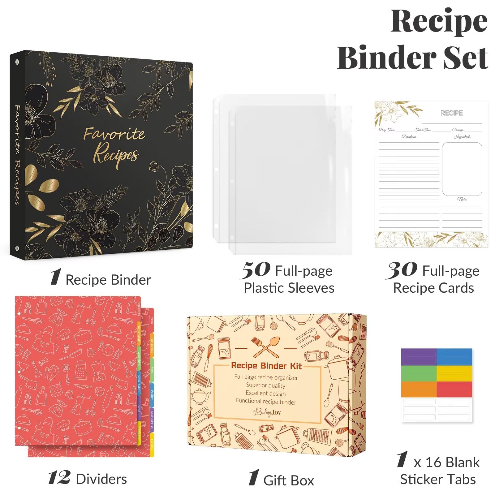 Raccoglitore per ricette, 8,5 x 11 cm, 3 anelli, libro di ricette da scrivere nelle proprie ricette, organizer per ricette con carte, maniche e divisori, raccoglitore per ricette a pagina intera