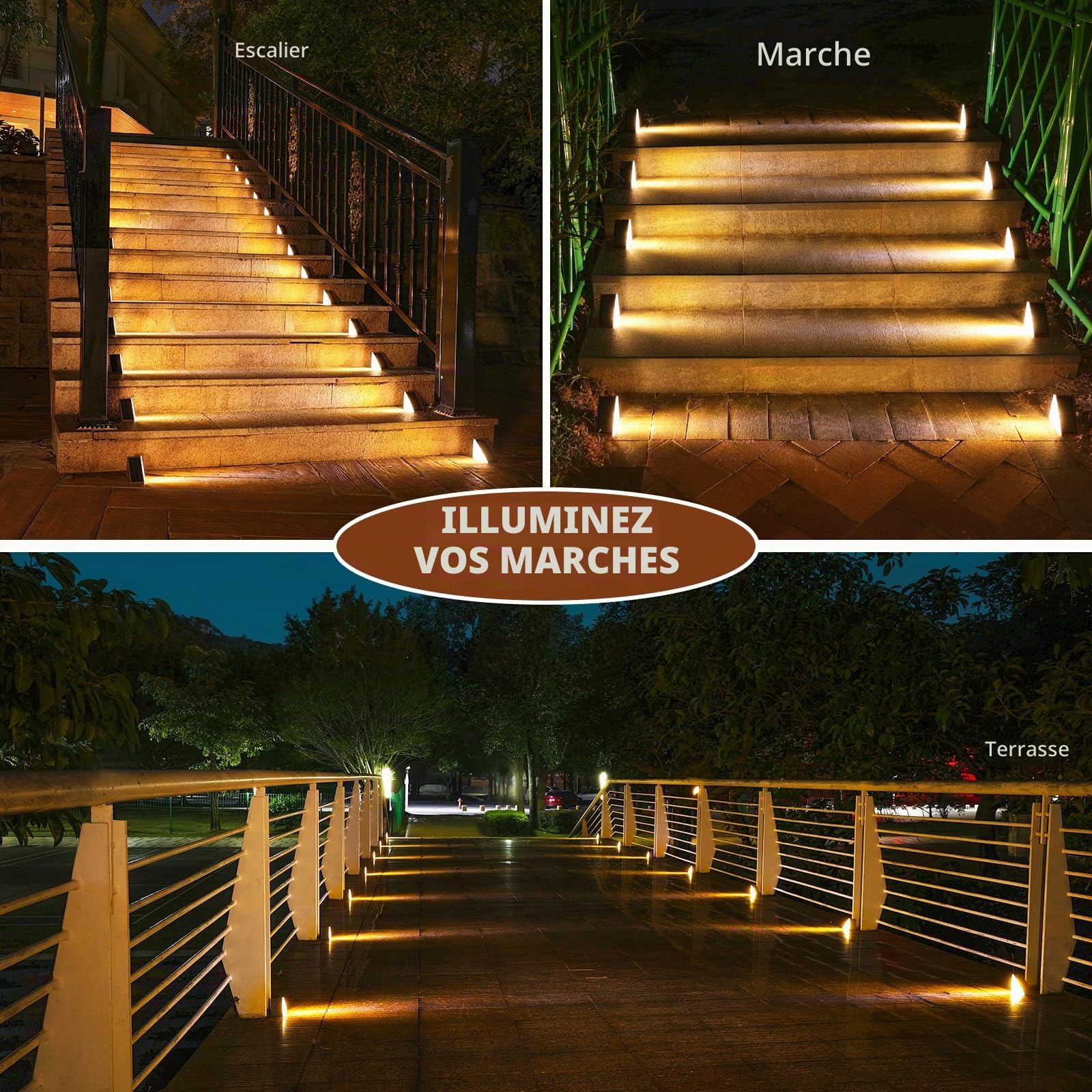 NIORSUN Lampe Solaire Exterieur, lot de 6 Eclairage Escalier Exterieur, Étanches (IP67), avec 13 LED Lumineuses, Blanc Chaud 3000K, Auto On/Off, pour Escaliers, Marches, Terrasses, Jardins, Allées