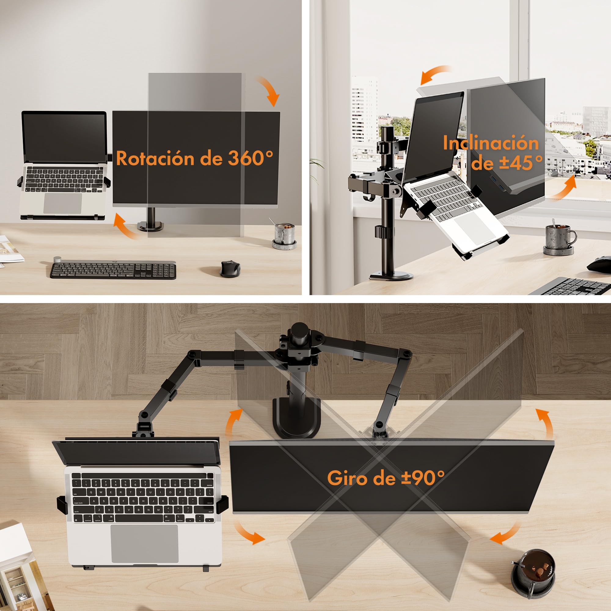VonHaus Soporte para Monitor y Portátil de Escritorio – Brazo para Monitor de 13-32" de Altura Ajustable y Abrazaderas de Fácil Montaje - Giro, Inclinación y Rotación Totales - VESA 75x75, 100x100 mm