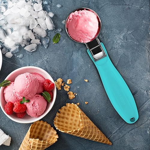Miniatura 7 de Cuchara de helado, cuchara grande para galletas con mango ergonómico de agarre suave, cuchara multifuncional resistente para hornear, para helados,