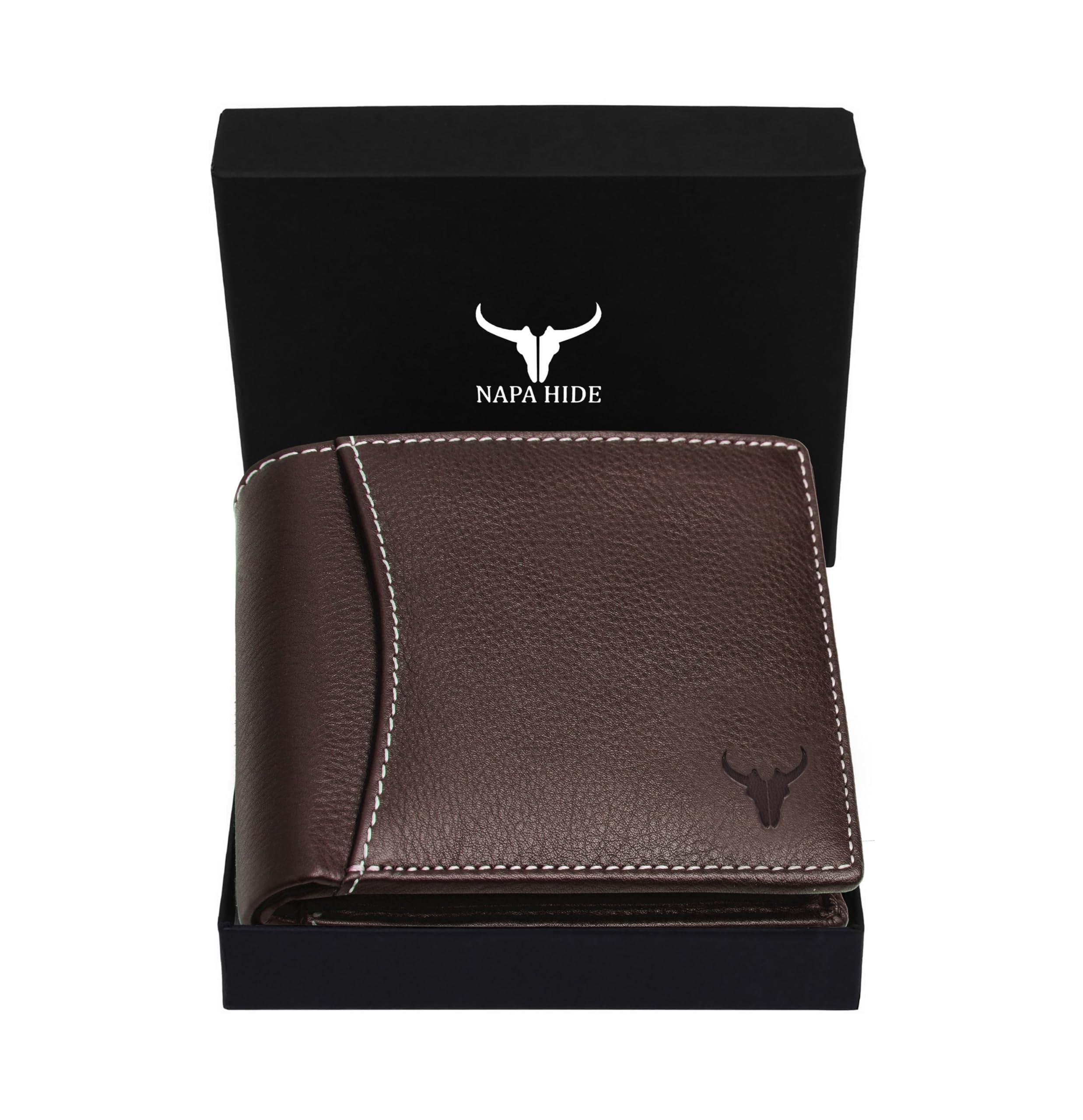 NAPA HIDE Brown Leather Wallet for Men I 6 Credit/Debit Card Slots I 2 Currency Compartments I 1 ID Window I 2 Secret Compartments I 1 Coin & Zip Pocket