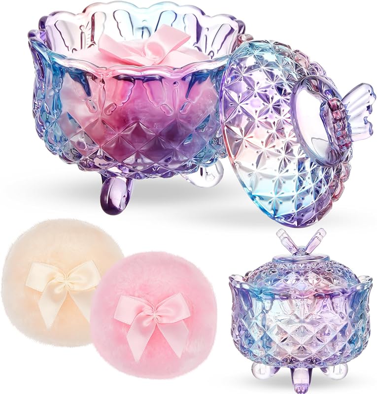 Tioncy Conjunto com 3 peças de recipiente de pó e esponjas, borboleta, pastel