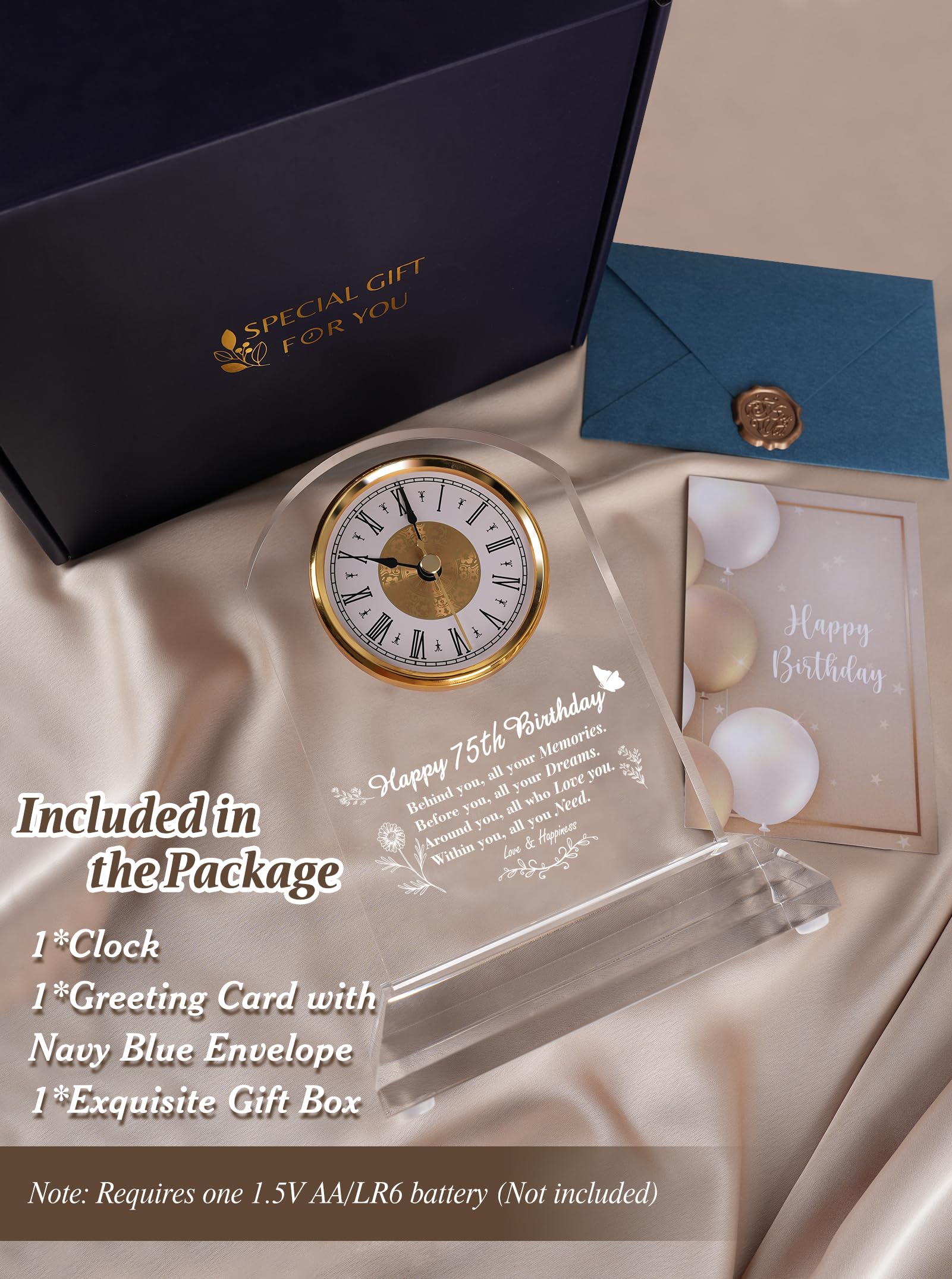 DEEWISH Reloj de escritorio de cuarzo para regalo de 75 cumpleaños, elegante decoración para el hogar, para padres, abuelos, amigos, mamá, papá, decoración de cumpleaños de 75 años para mujeres y