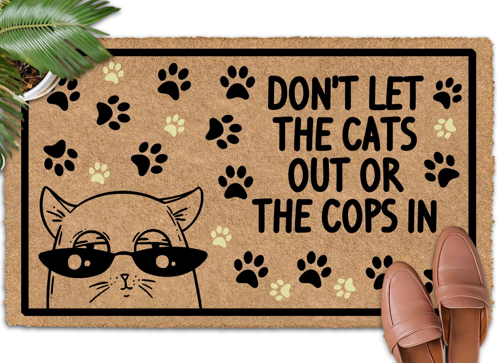 Don't Let The Cats Out or The Cops in 30"x18" Create a Warm Welcome with a Fall Doormat Outdoor Entrance Outdoor Doormat Front Porch Rug Outdoor Mats for Front and Back Door