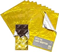 Vista 1 de Better Kitchen Products Envolturas de caramelo de papel de aluminio dorado, 6 x 7.5 pulgadas, parte trasera plateada, embalaje individual