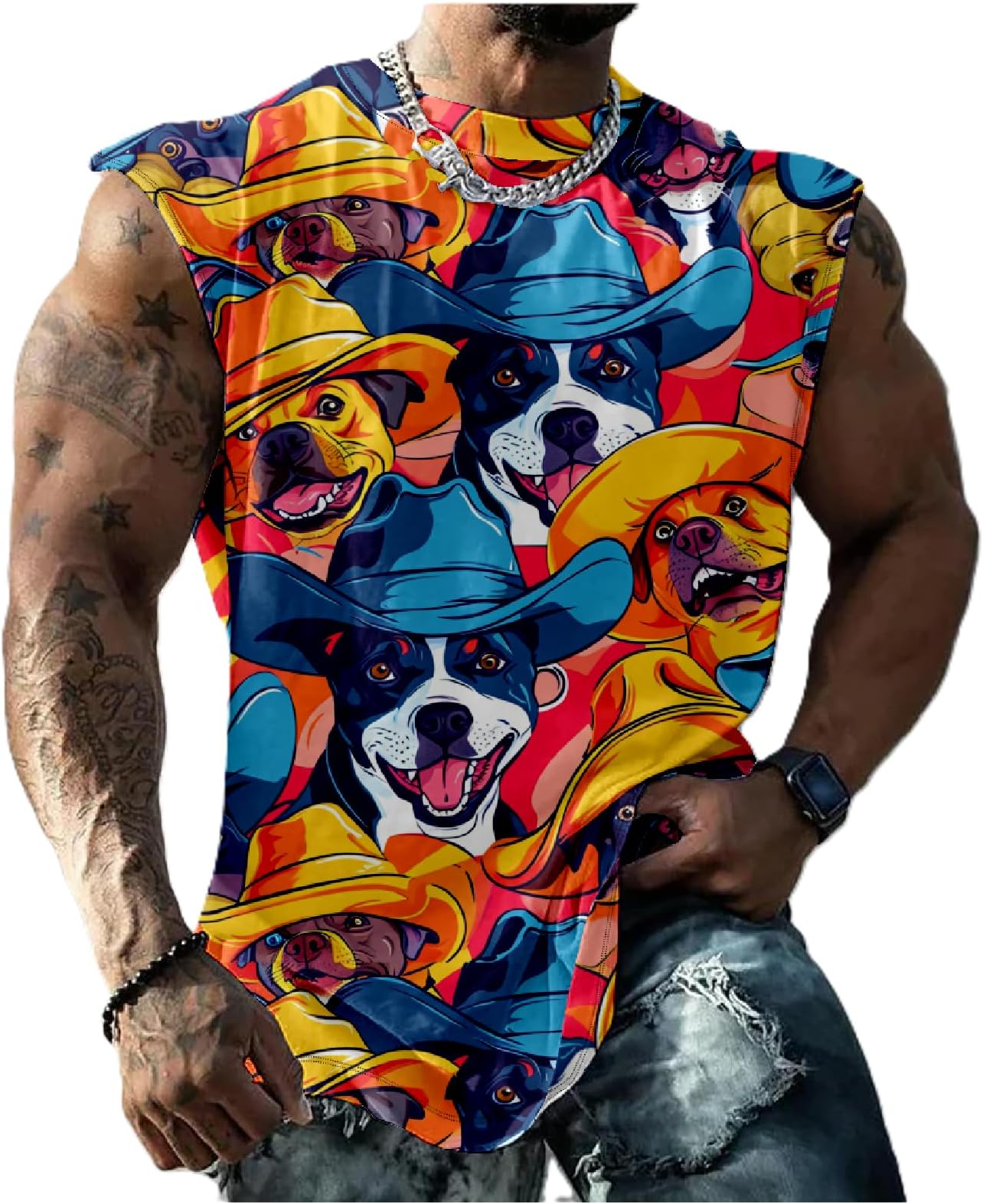 - Mens Graphic Tank Top Camo Print 3D Pattern Sleeveless Shirts Casual Vintage Retro Tshirts Muscle Workout Tee Tops