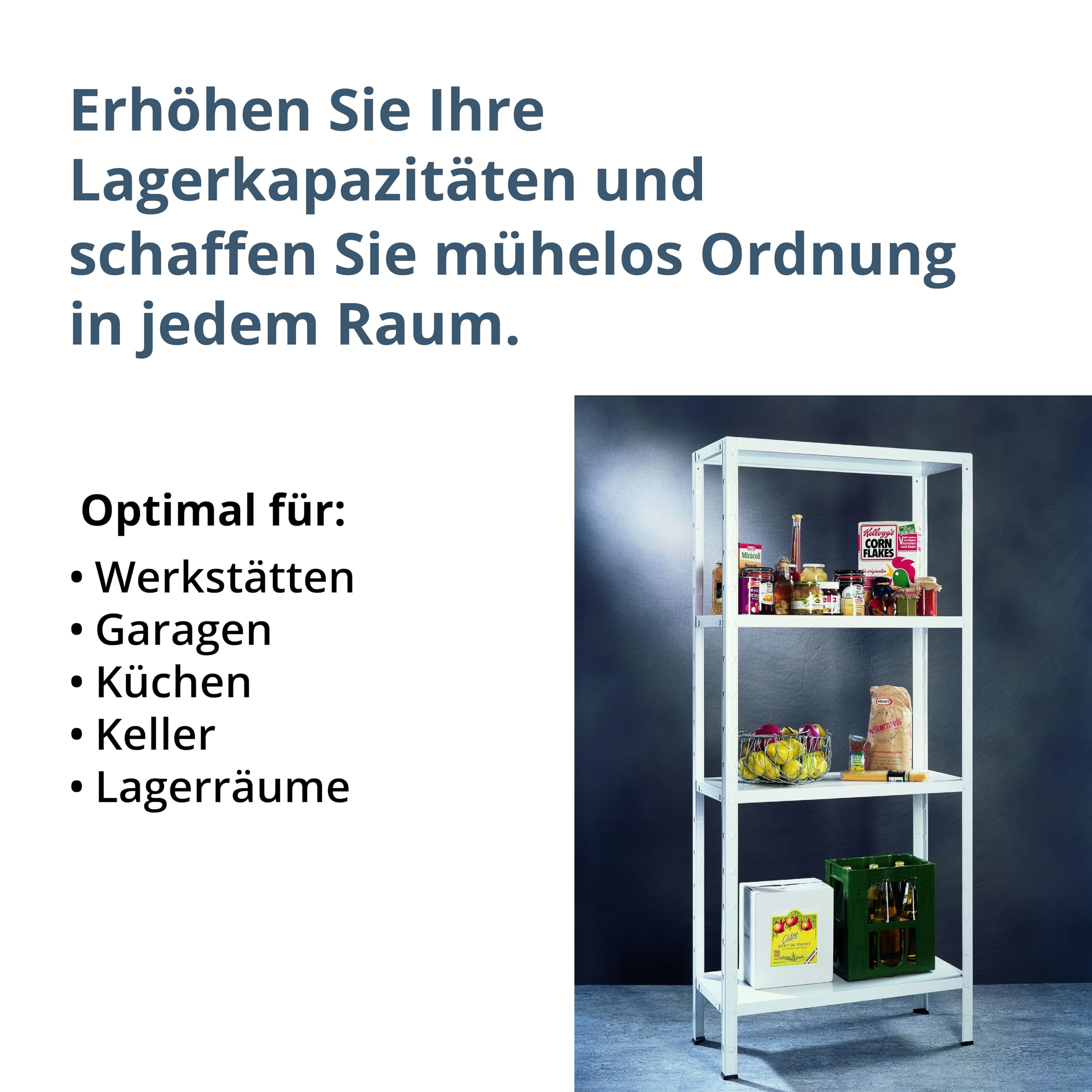 SCHULTE Regalwelt Steckregal mit 4 PowerMAX Fachböden, 70 kg Tragkraft, 200x100x50 cm (HxBxT), weiß, Lagerregal, Werkstattregal, Kellerregal, Garagenregal, Metallregal