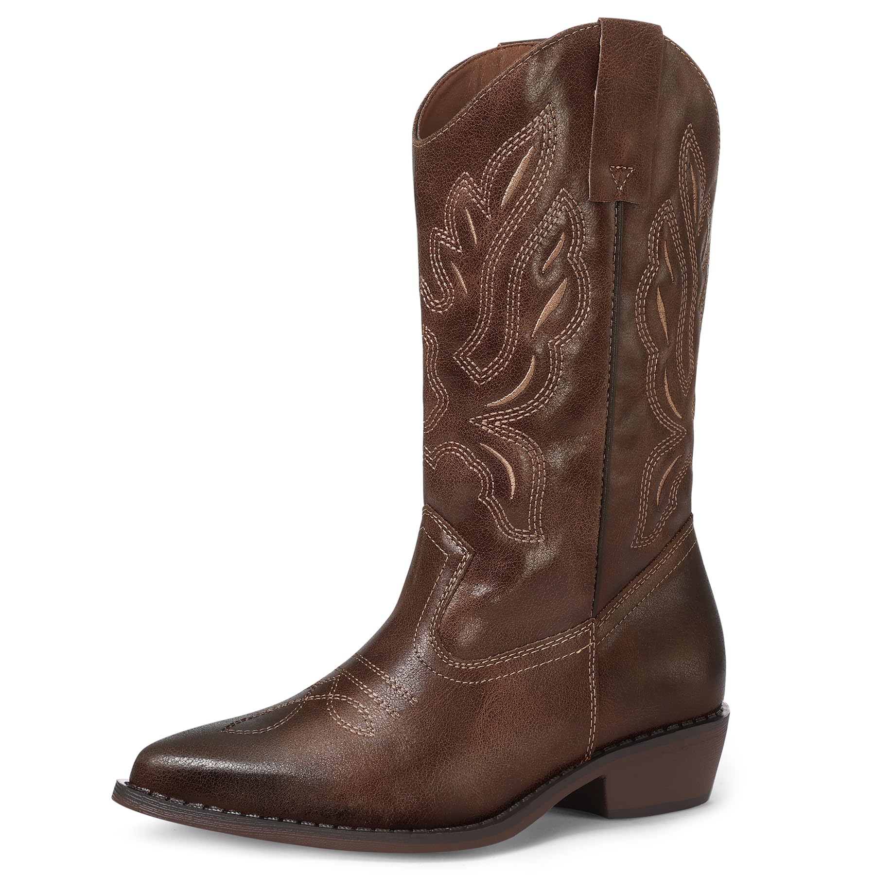 mysoft Womens Western Cowboy Boots Embroidered Mid-Calf Pointed Toe Cowgirl Boot