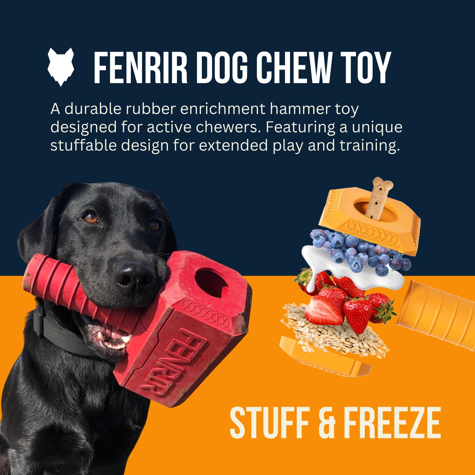 Fenrir Hammer - Juguete masticable para Perros, Juguete de enriquecimiento rellenable de Goma Fuerte para masticadores (Rojo, Grande)