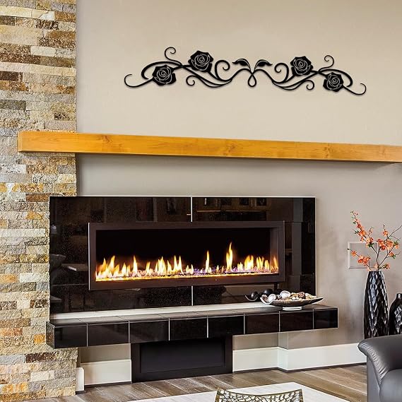 ESTART Metal Rose Scroll Wall Decor, Long Iron Scroll Vine Wall Art