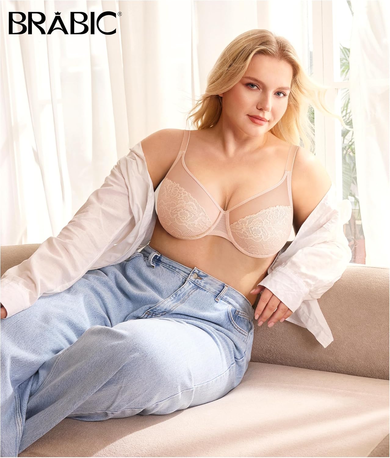 BRABIC Minimizer Bras for Women Full Coverage Unlined Lace Bra with Underwire Lifting Support for Large Bust - Image 6