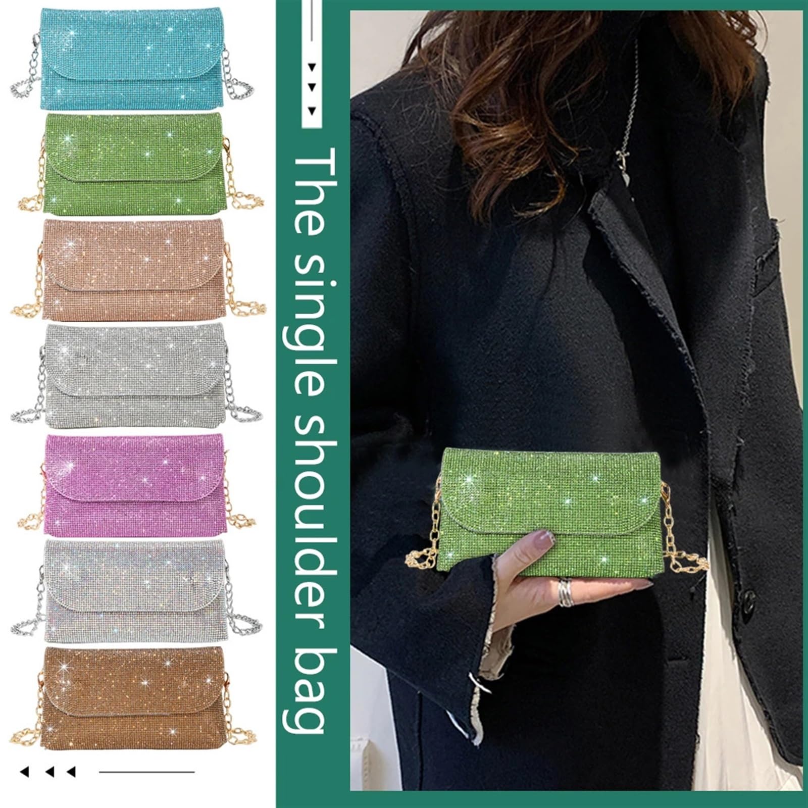 Pochette Da Sera Borsa da sera con strass, borsa donna scintillante, a tracolla lucida in pelle PU diamanti, mini a mano
