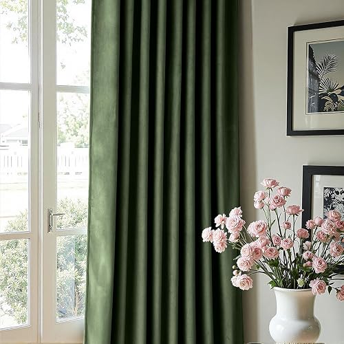 MIULEE Olive Green Velvet Curtains for Bedroom 2 Panel Set 96 Inch Drop Curtains, Soft Elegent Home Decor Velvet Curtain Living Room, Sun Blocking Room Darkening Thermal Eyelet Curtain 55x96 Inch - 5