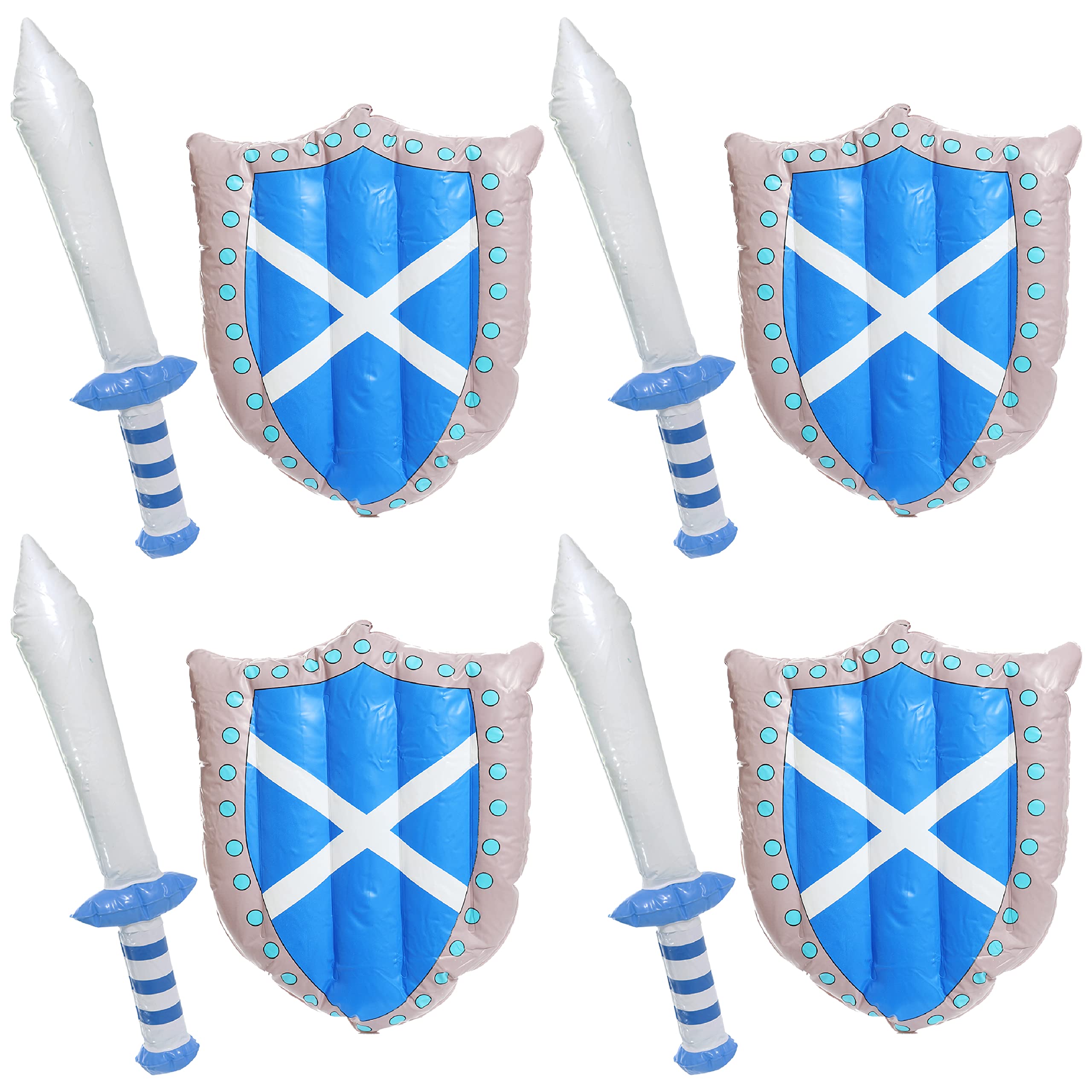 Scotland Inflatable Shield & Sword – 45x32cm Scottish Flag Shield & 62cm Blue Sword with St Andrew Print – Scottish Football, Rugby, Six Nations, Fancy Dress & Supporters Accessory - Pack Of 4