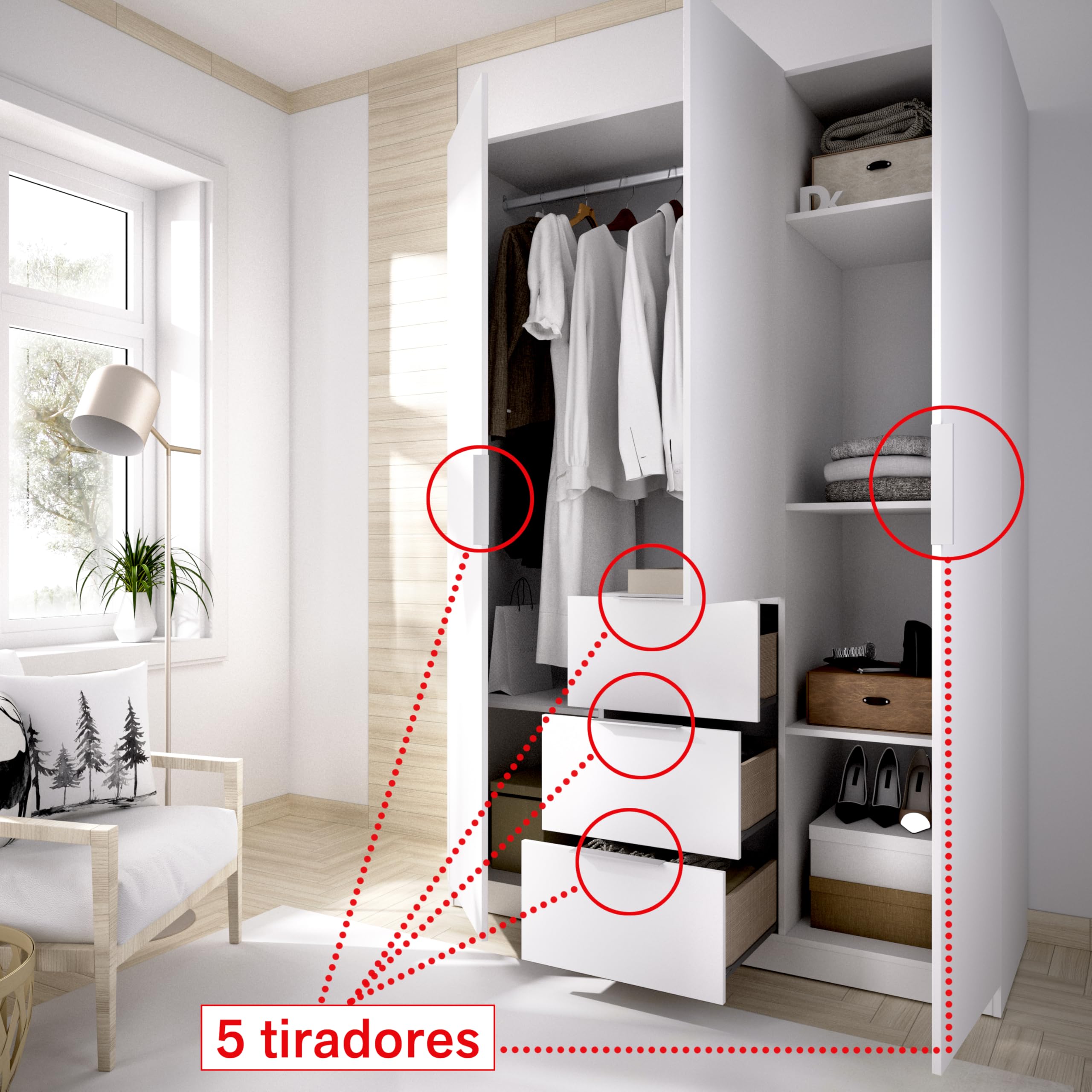 DEKIT GRUPO RIMOBEL Armario ropero 3 Puertas + 3 cajones, 135x204x52 cm