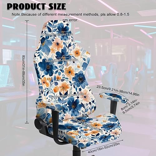 Miniatura 9 de Florals Gaming Chair Covers Cat Scratch Proof Ergonomic Office Chair Covers Stretchable Navy Blue Gamer Chairs Protector for Women,Fresh