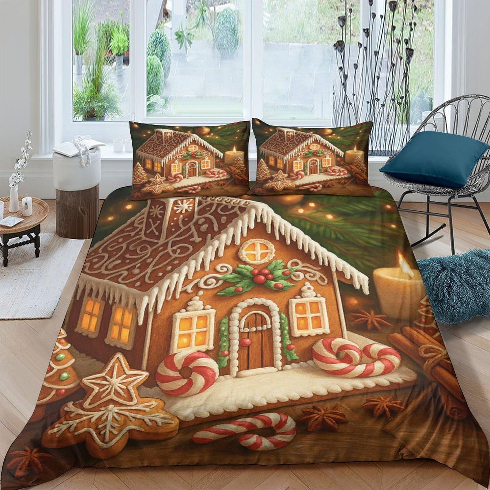 Ctjqhvkz Style-8 3D Printed Gingerbread House Fitted Sheet Microfiber Soft Xmas Candy Bed Cover For Bedroom Dorm Mattress Protection Decor Single（135X200cm）